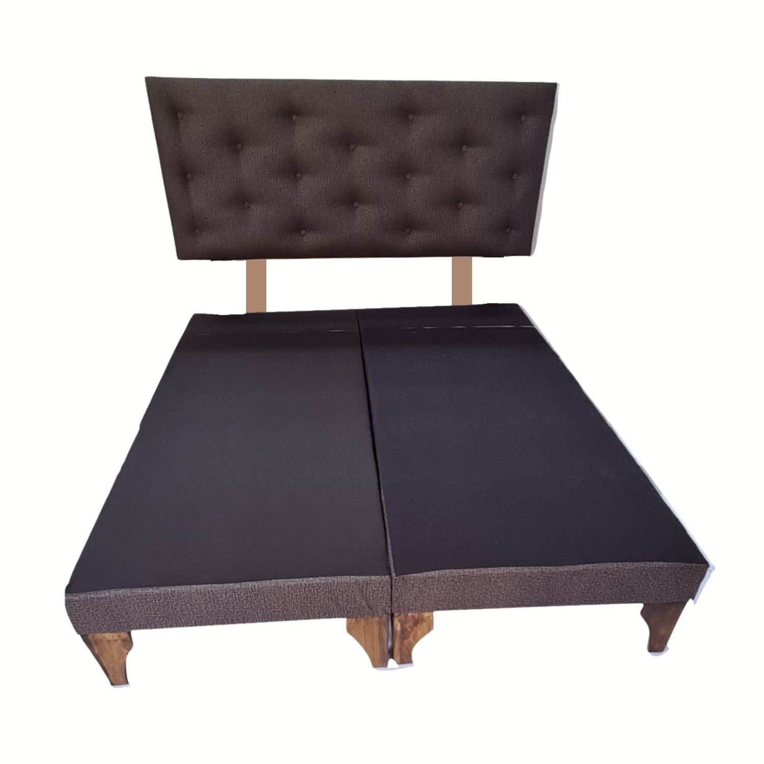 BASE MUEBLES RIMAR DIVIDIDA EUROPEA 2 PLAZAS GRIS + RESPALDO BOTON JASPIADO OSCURO CABANCHA - 1