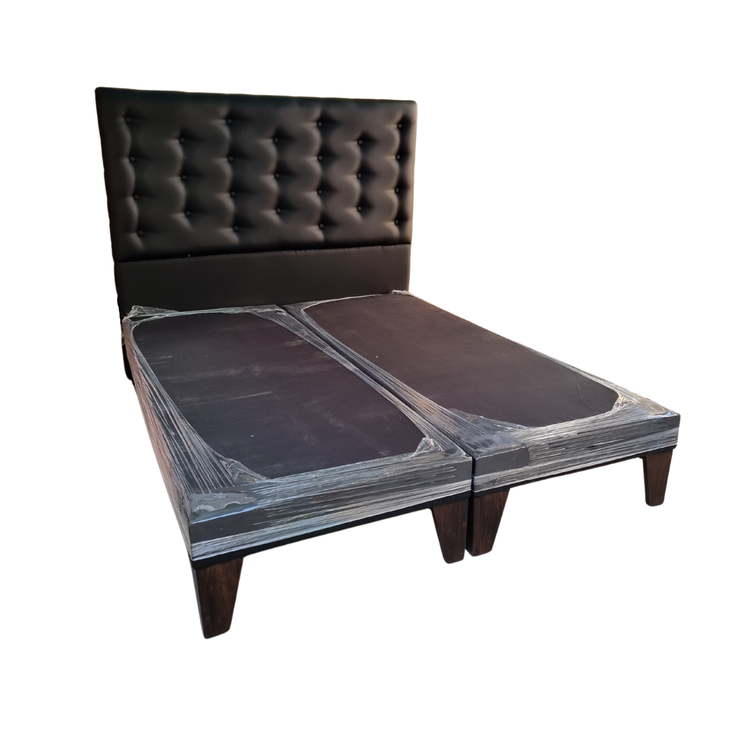 BASE MUEBLES RIMAR DIVIDIDA EUROPEA 2 PLAZAS NEGRO + RESPALDO A PISO ECO CUERO - 2