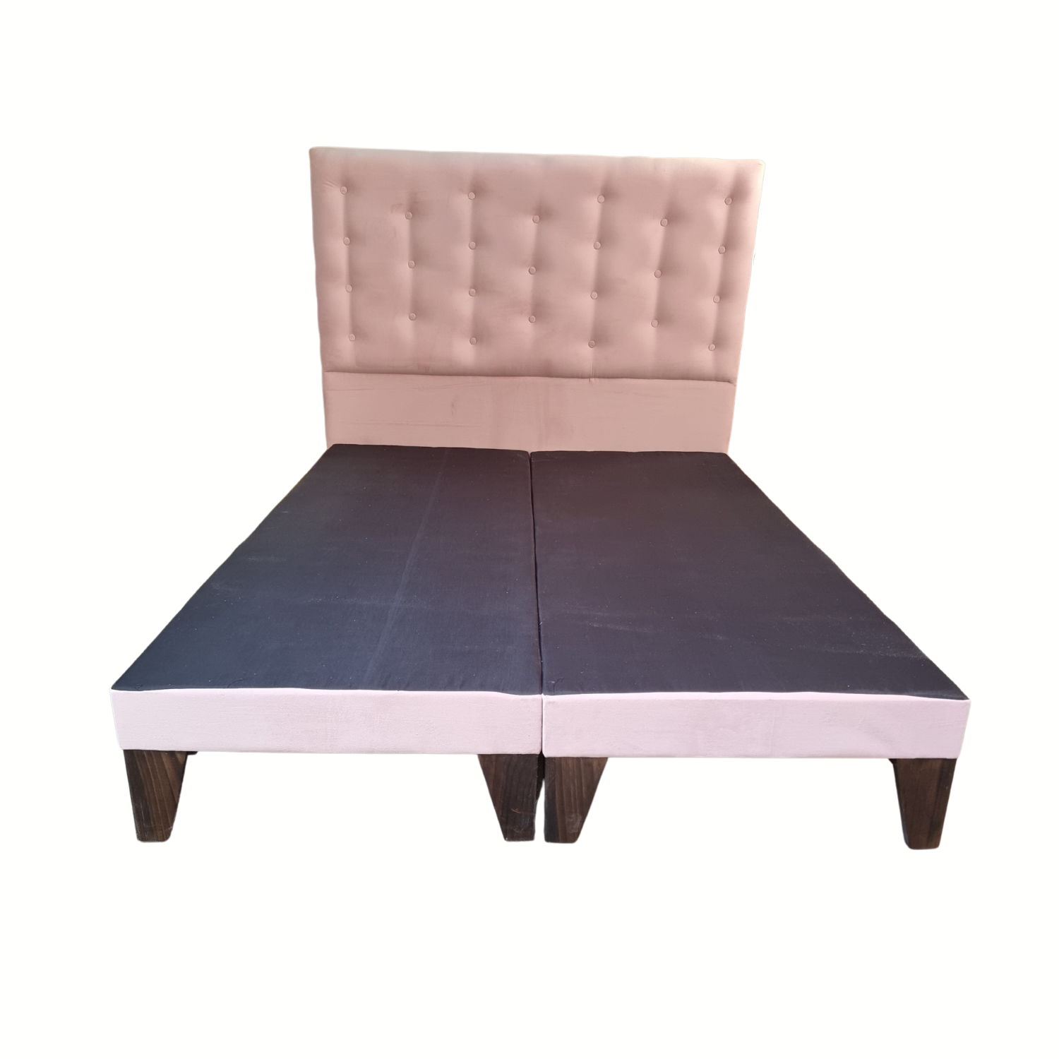 BASE EUROPEA DIVIDIDA 2 PLAZAS + RESPALDO A PISO ROSA PASTEL FELPA - 1