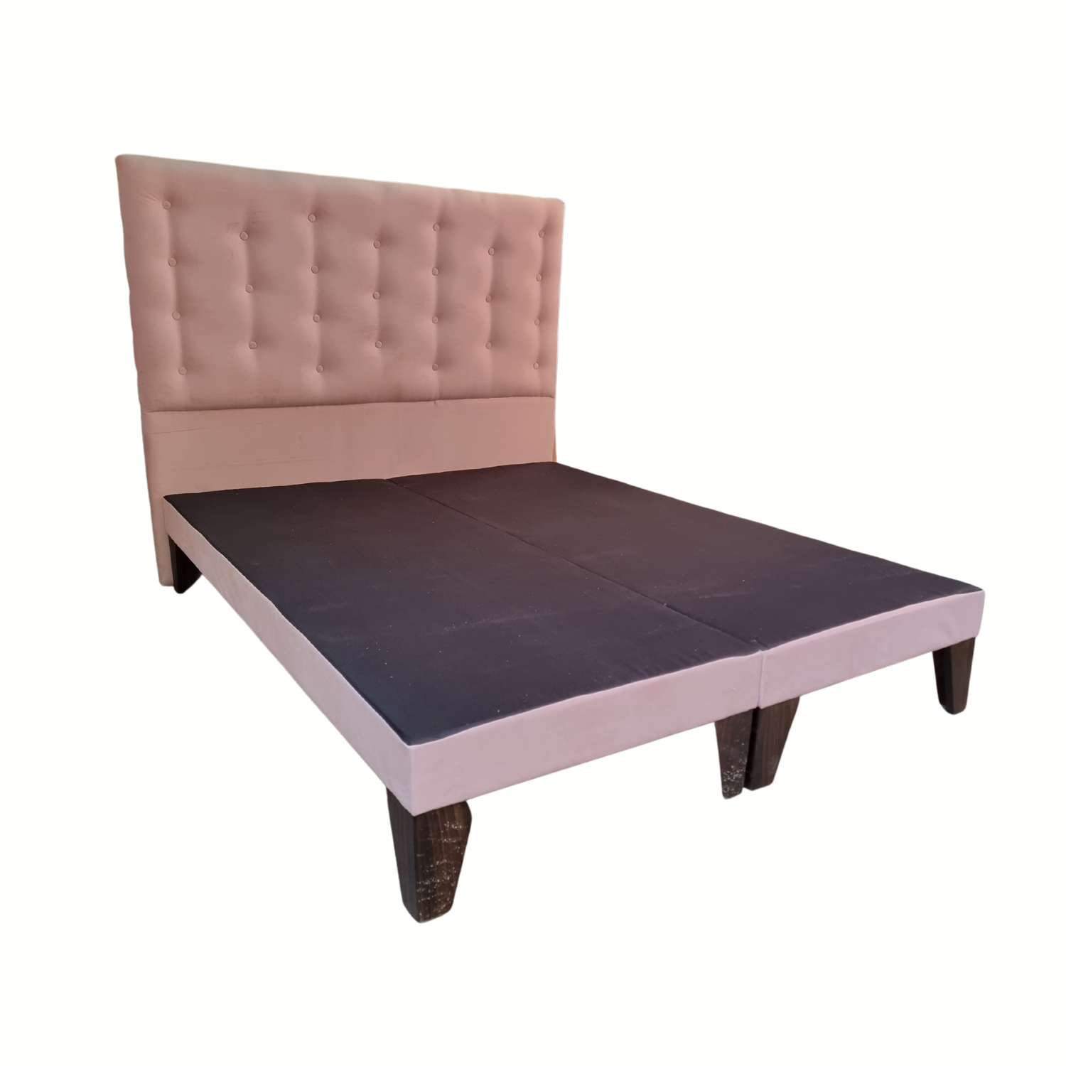 BASE EUROPEA DIVIDIDA 2 PLAZAS + RESPALDO A PISO ROSA PASTEL FELPA - 2
