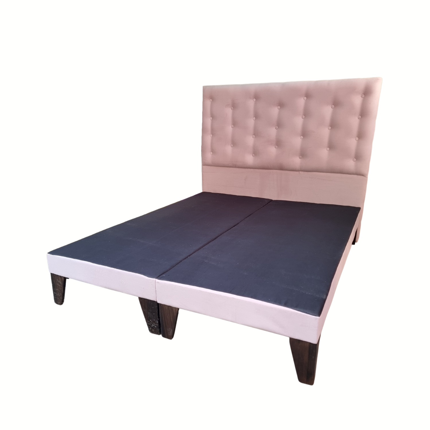 BASE EUROPEA DIVIDIDA 2 PLAZAS + RESPALDO A PISO ROSA PASTEL FELPA - 3