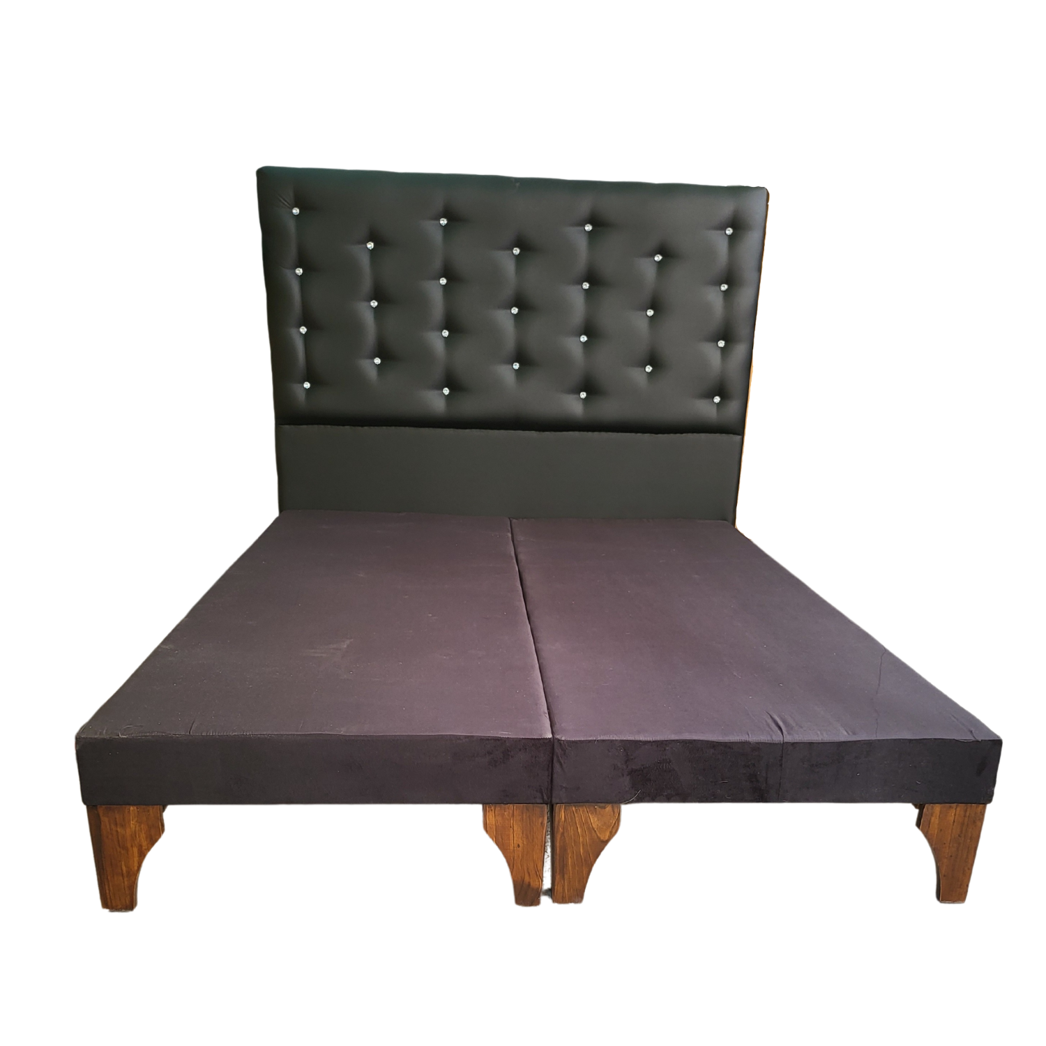 BASE MUEBLES RIMAR DIVIDIDA EUROPEA 2 PLAZAS NEGRO + RESPALDO A PISO ECO CUERO BOTON DIAMANTE - 1