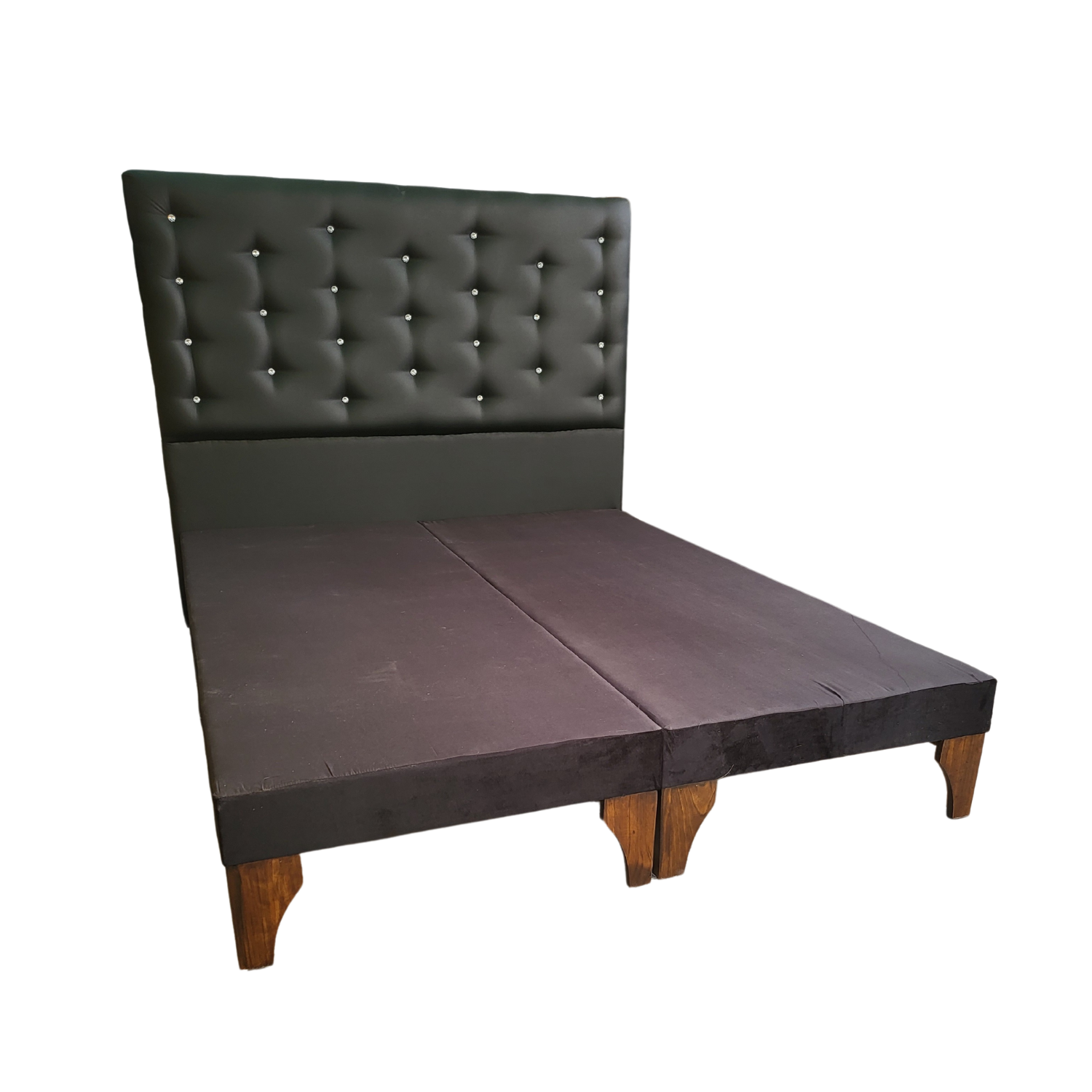 BASE MUEBLES RIMAR DIVIDIDA EUROPEA 2 PLAZAS NEGRO + RESPALDO A PISO ECO CUERO BOTON DIAMANTE - 2