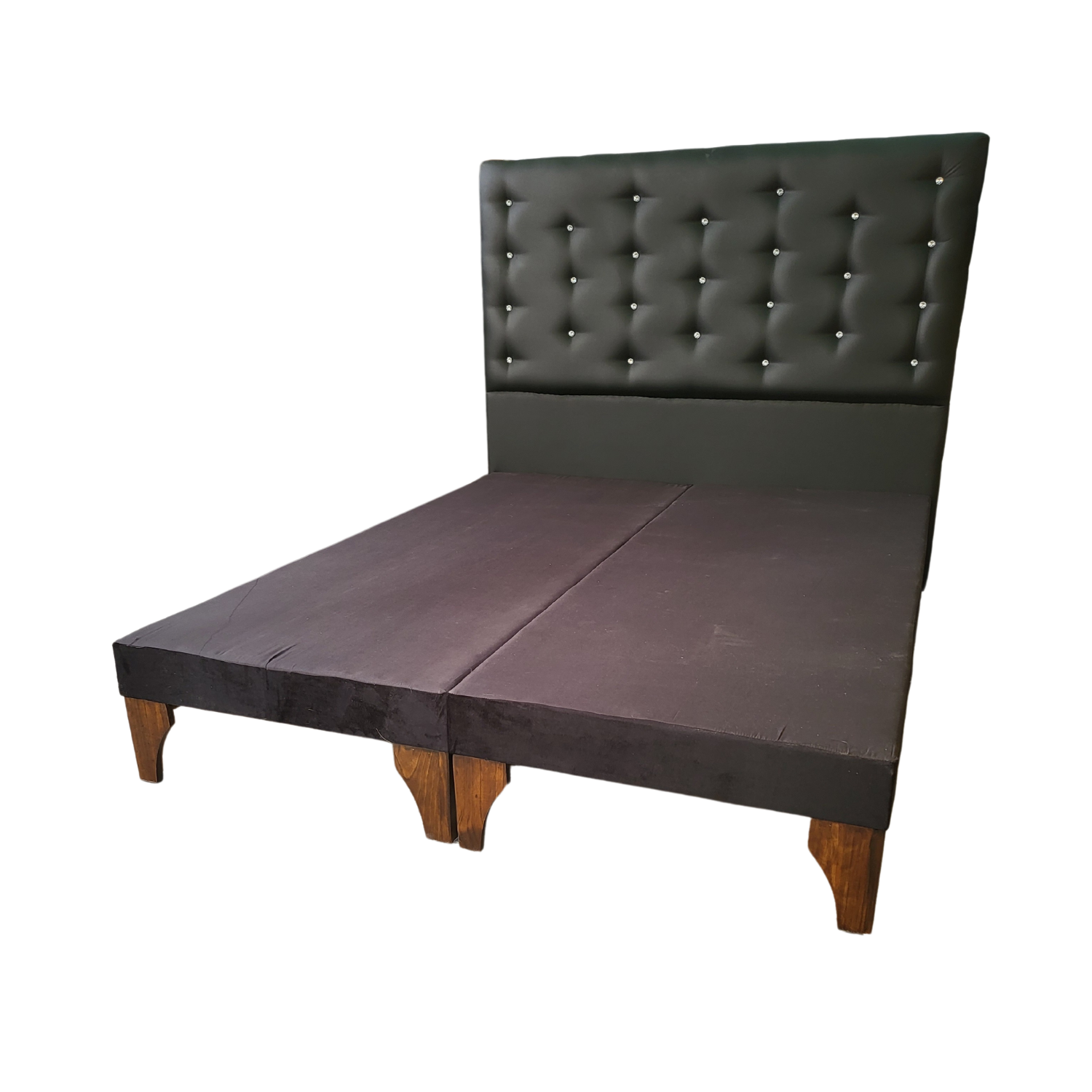 BASE MUEBLES RIMAR DIVIDIDA EUROPEA 2 PLAZAS NEGRO + RESPALDO A PISO ECO CUERO BOTON DIAMANTE - 3