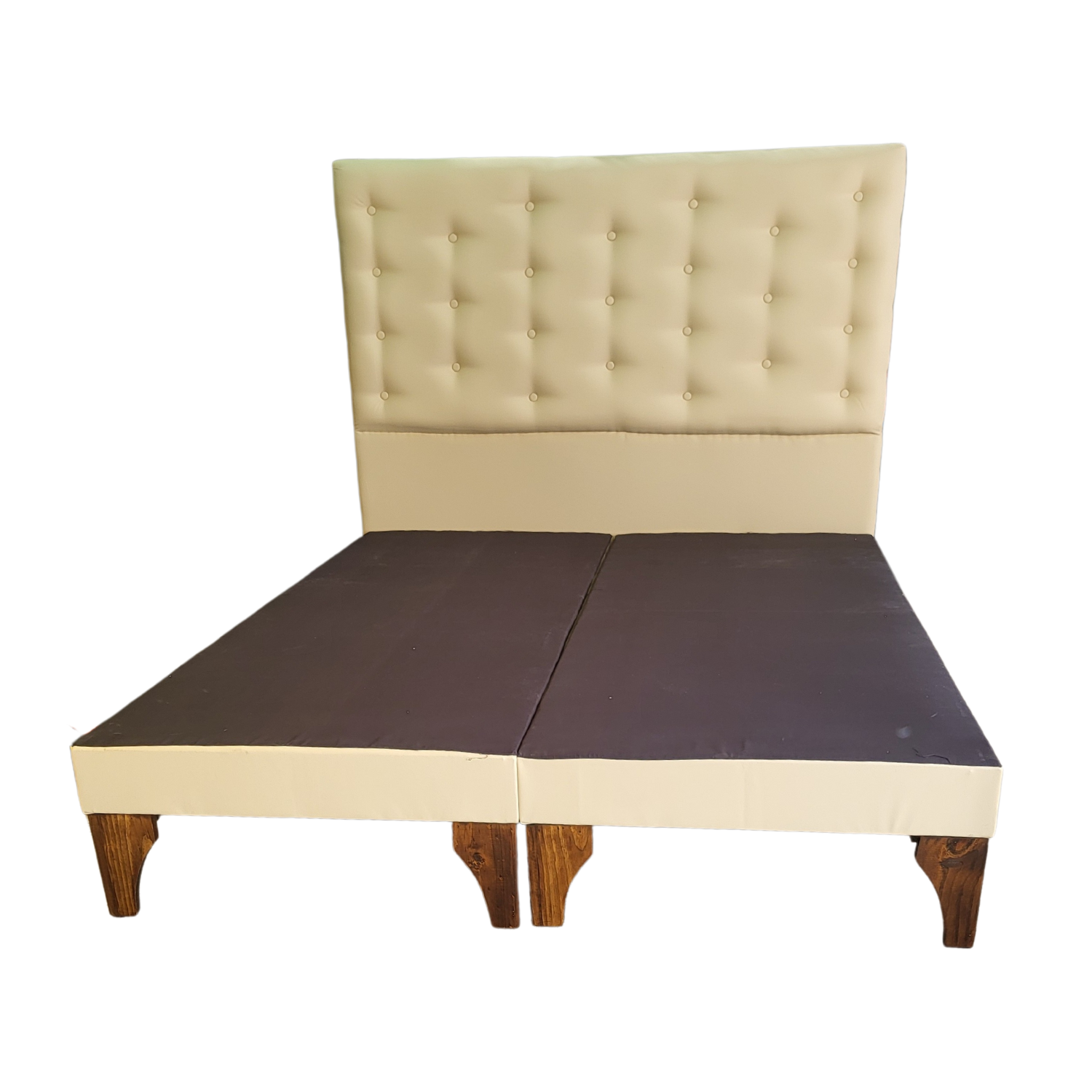 BASE EUROPEA DIVIDIDA 2 PLAZAS + RESPALDO A PISO BEIGE ECO CUERO - 1