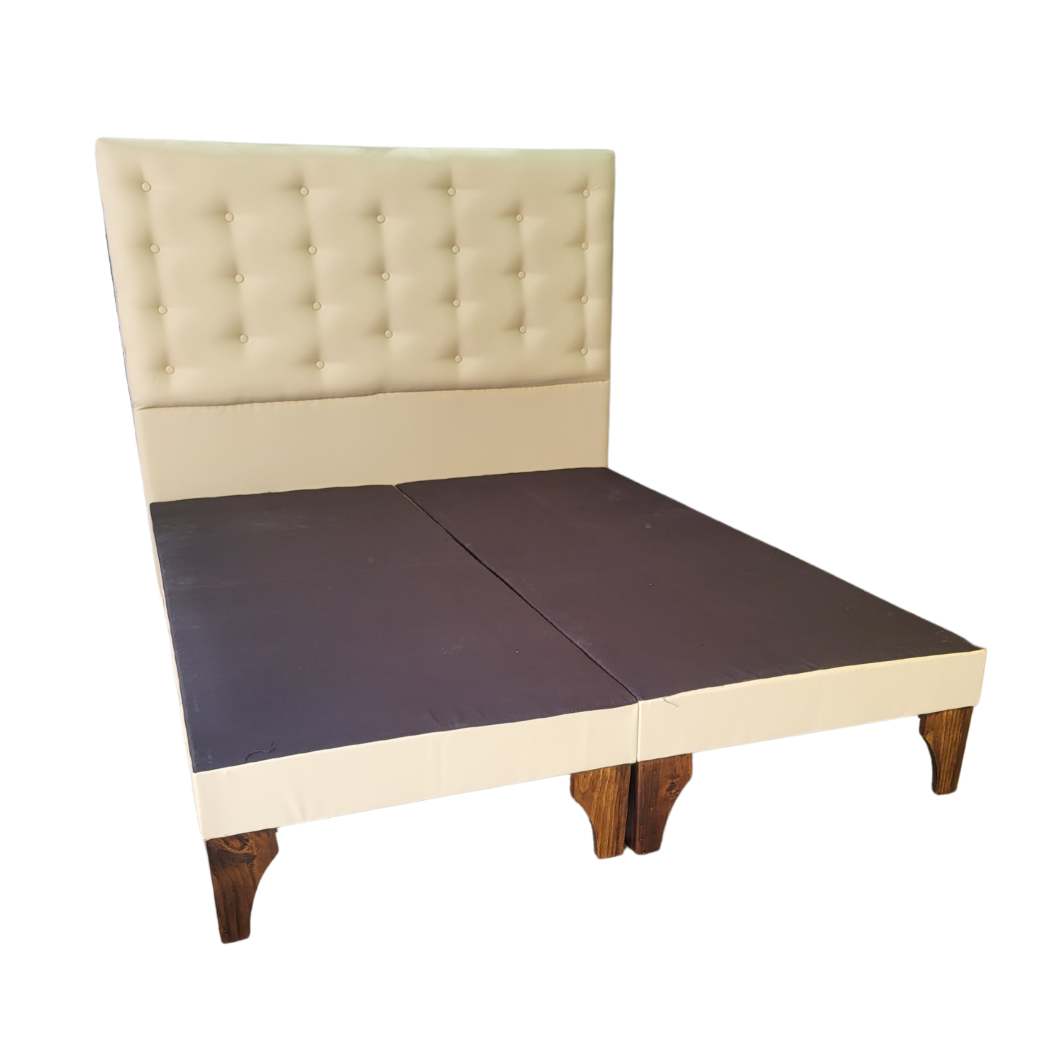 BASE EUROPEA DIVIDIDA 2 PLAZAS + RESPALDO A PISO BEIGE ECO CUERO - 2