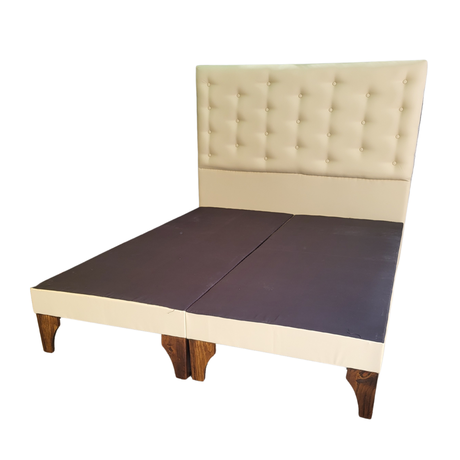 BASE EUROPEA DIVIDIDA 2 PLAZAS + RESPALDO A PISO BEIGE ECO CUERO - 3