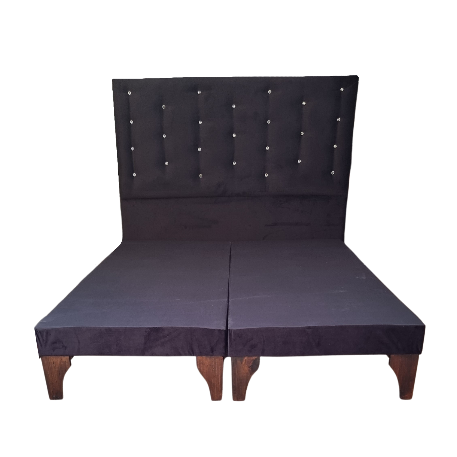 BASE MUEBLES RIMAR DIVIDIDA EUROPEA 2 PLAZAS NEGRO + RESPALDO A PISO FELPA BOTON DIAMANTE - 1