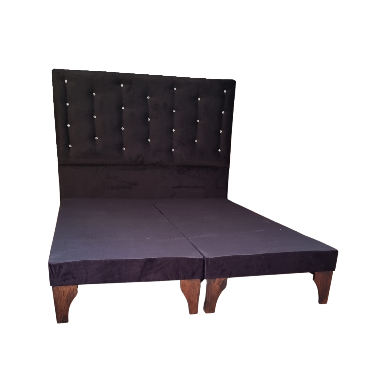 BASE MUEBLES RIMAR DIVIDIDA EUROPEA 2 PLAZAS NEGRO + RESPALDO A PISO FELPA BOTON DIAMANTE - 2