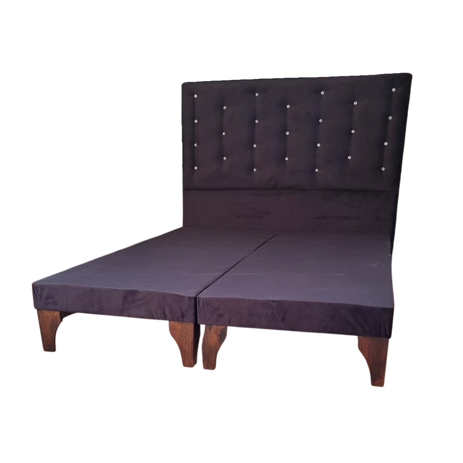 BASE MUEBLES RIMAR DIVIDIDA EUROPEA 2 PLAZAS NEGRO + RESPALDO A PISO FELPA BOTON DIAMANTE - 3