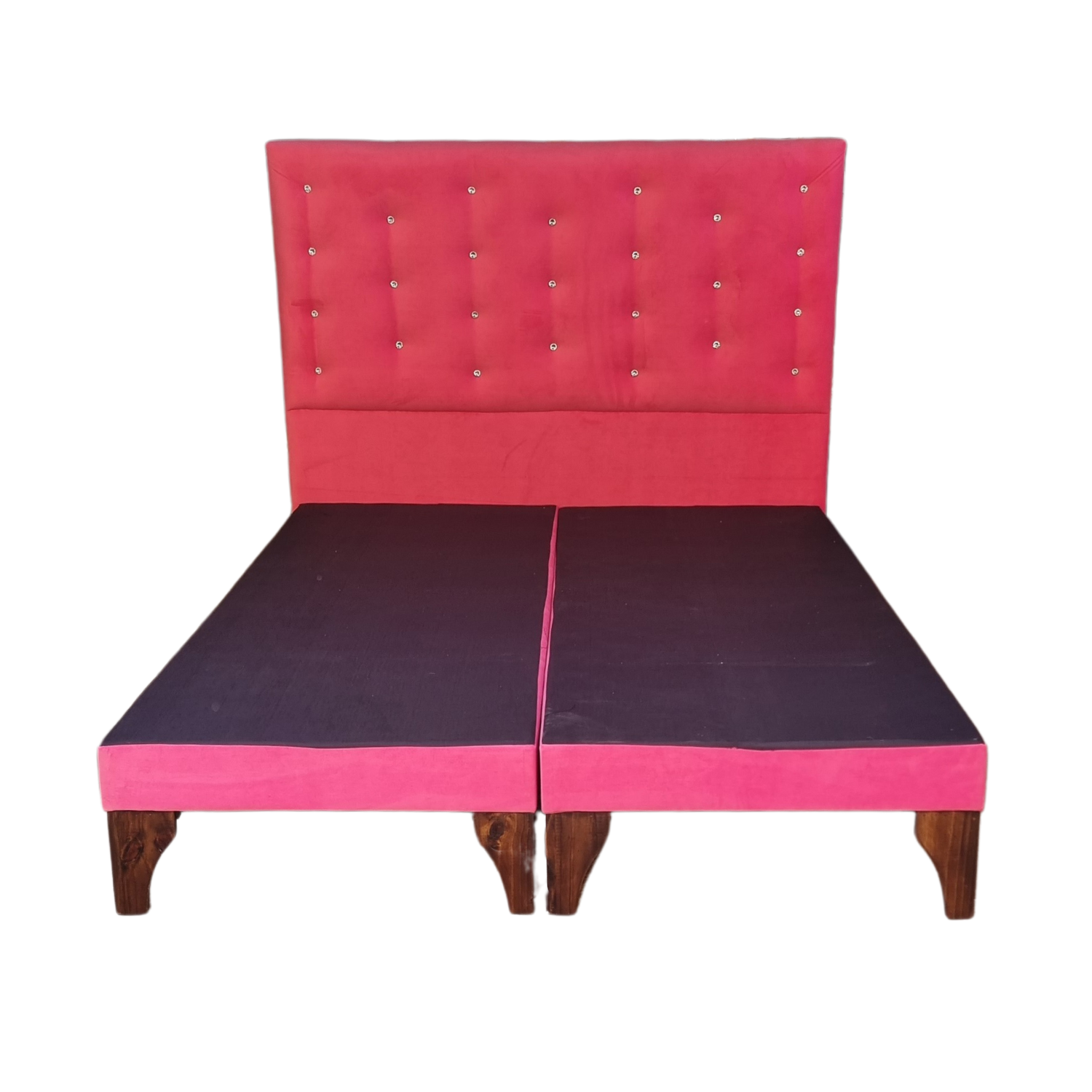 BASE MUEBLES RIMAR DIVIDIDA EUROPEA 2 PLAZAS ROSADO + RESPALDO A PISO FELPA BOTON DIAMANTE - 1