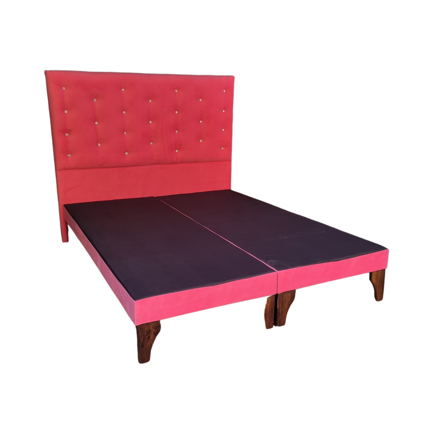 BASE MUEBLES RIMAR DIVIDIDA EUROPEA 2 PLAZAS ROSADO + RESPALDO A PISO FELPA BOTON DIAMANTE - 2