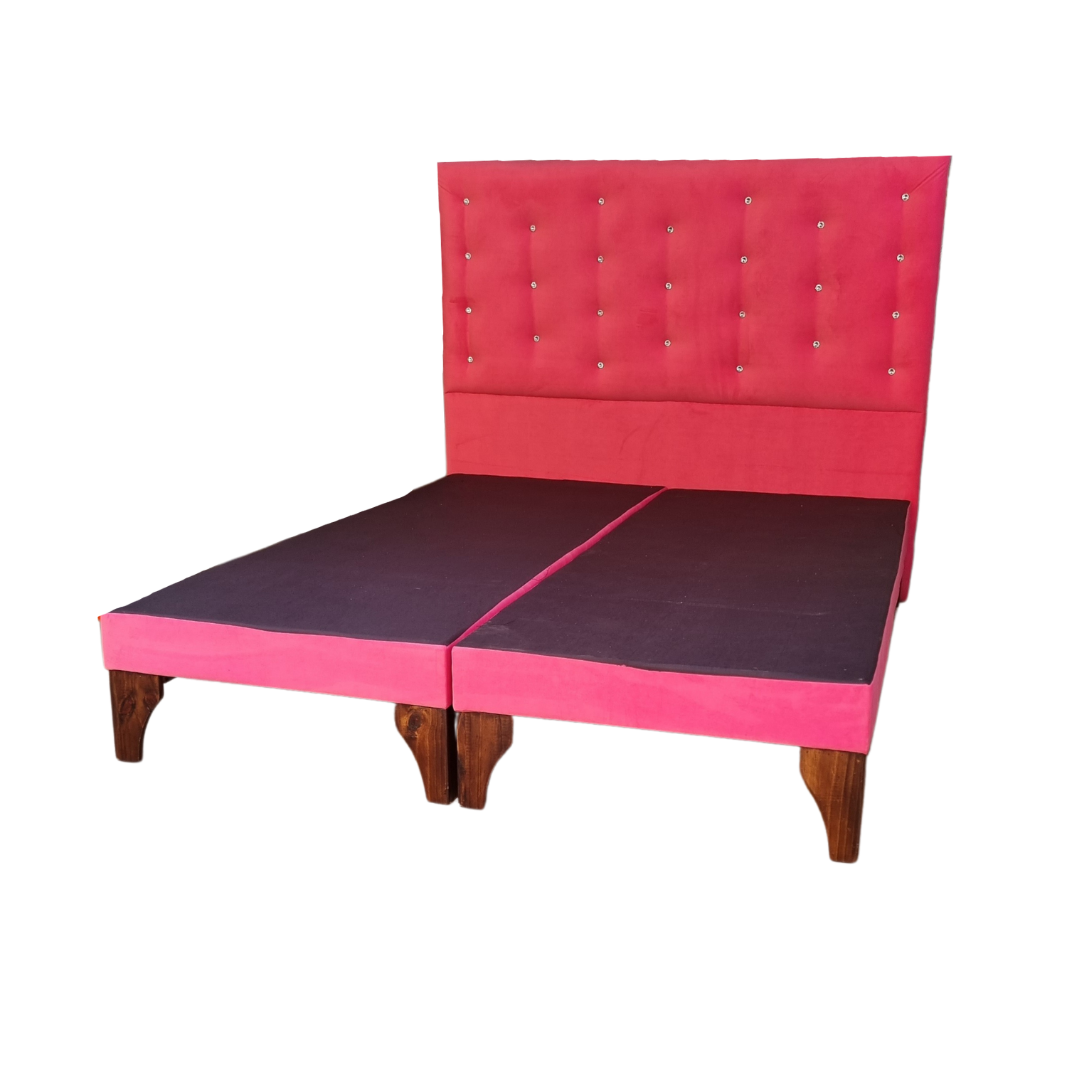 BASE MUEBLES RIMAR DIVIDIDA EUROPEA 2 PLAZAS ROSADO + RESPALDO A PISO FELPA BOTON DIAMANTE - 3