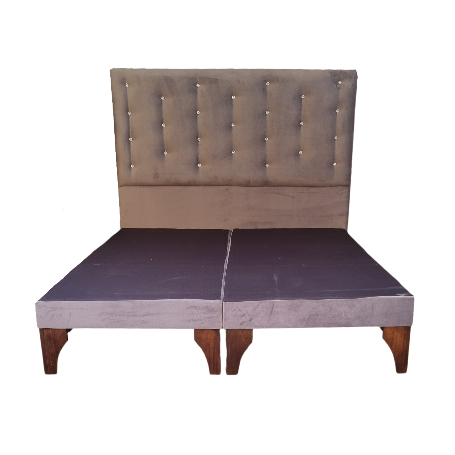 BASE MUEBLES RIMAR DIVIDIDA EUROPEA 2 PLAZAS GRIS + RESPALDO A PISO FELPA BOTON DIAMANTE - 1