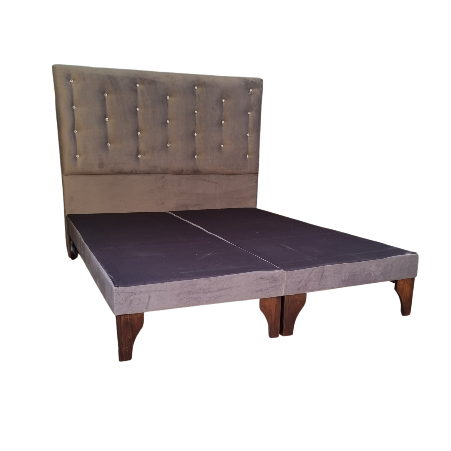BASE MUEBLES RIMAR DIVIDIDA EUROPEA 2 PLAZAS GRIS + RESPALDO A PISO FELPA BOTON DIAMANTE - 2