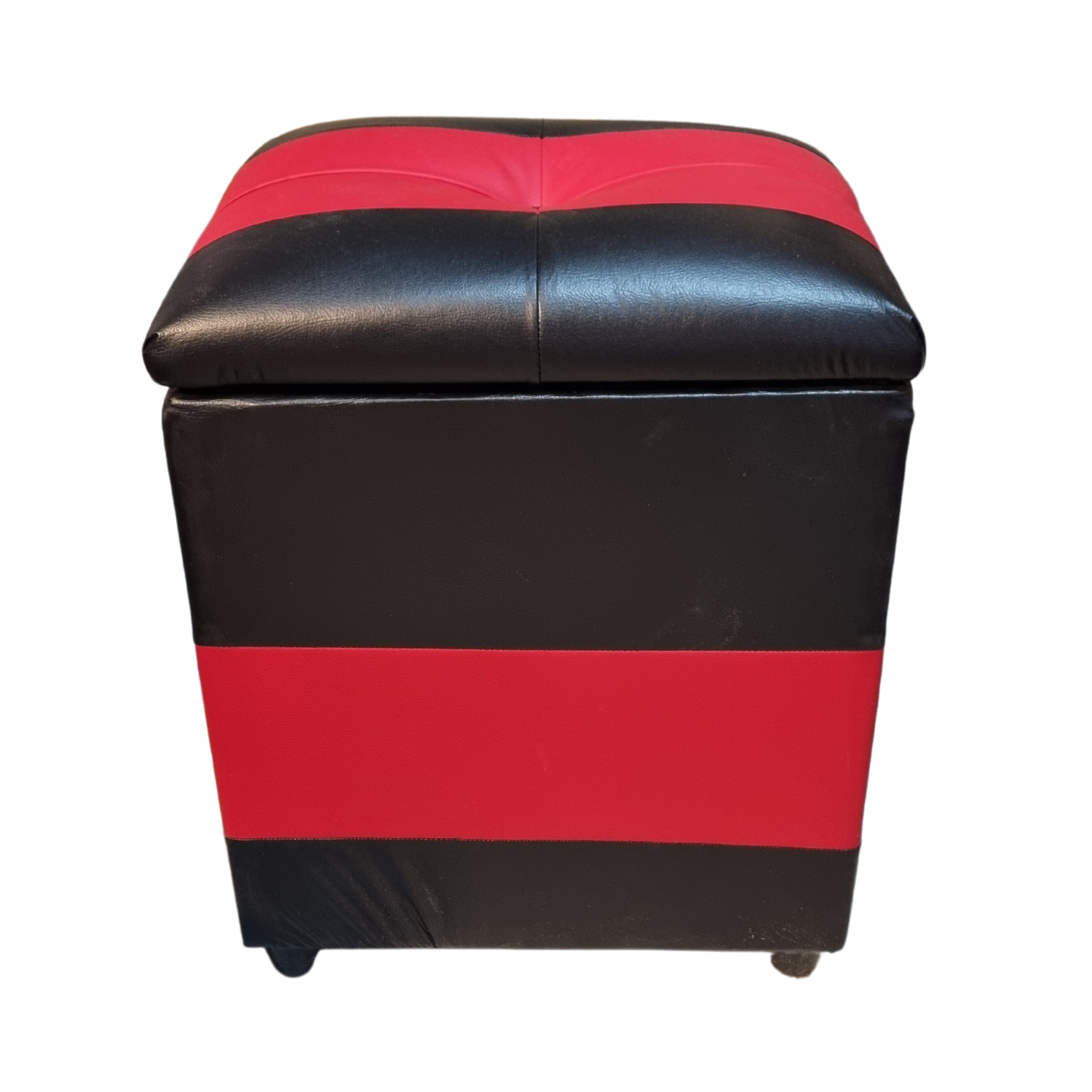 POUF MUEBLES RIMAR MULTICOLOR BAUL NEGRO ROJO ECO CUERO - 3