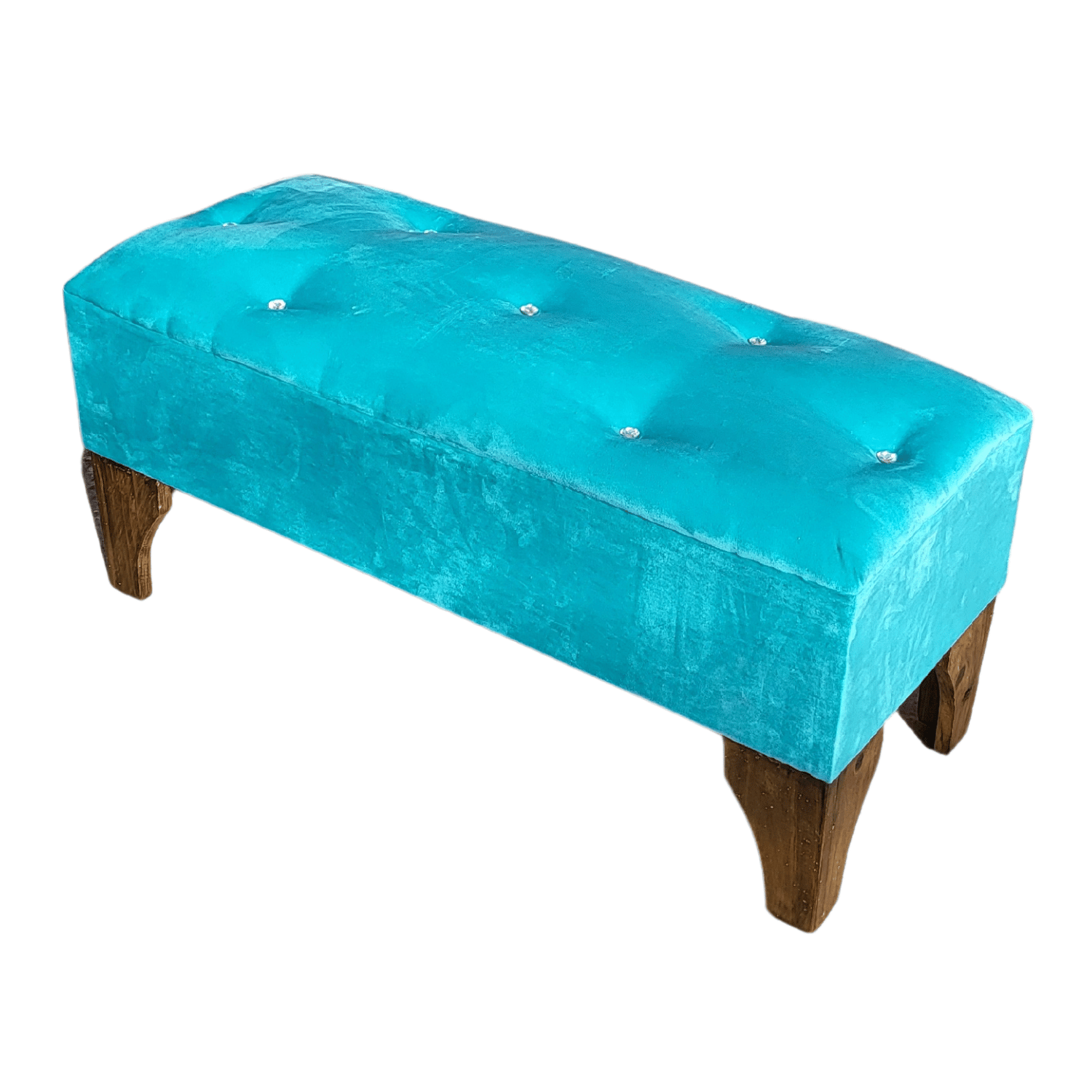 BANQUETA MUEBLES RIMAR BOTON DIAMANTE TURQUESA FELPA 100X40X40 - 3