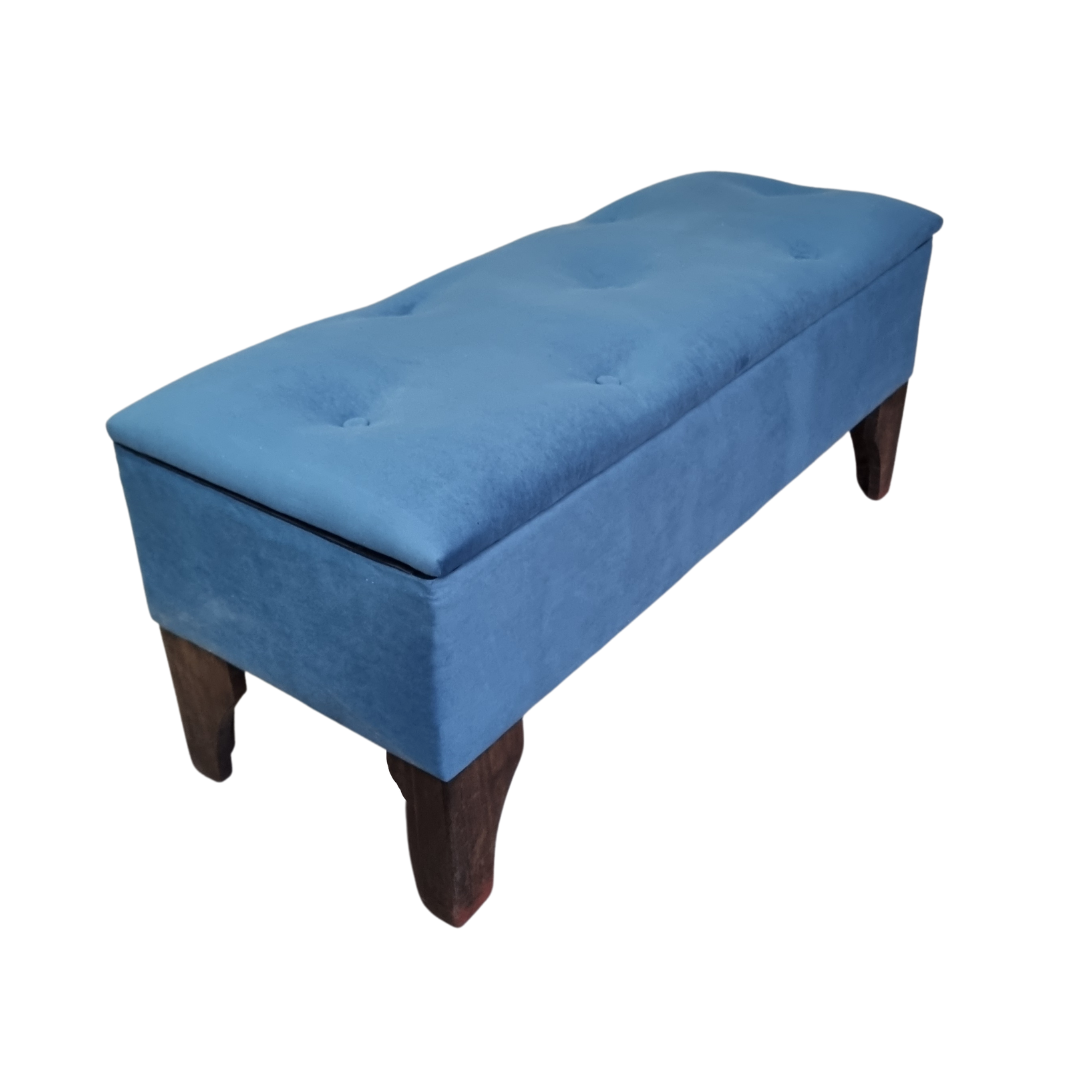 BANQUETA MUEBLES RIMAR BAUL BOTONE PETROLEO FELPA 105X40X45X20 - 2