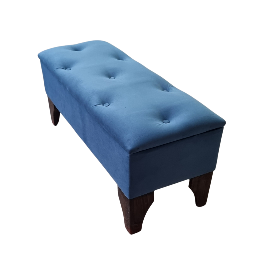 BANQUETA MUEBLES RIMAR BAUL BOTONE PETROLEO FELPA 105X40X45X20 - 3