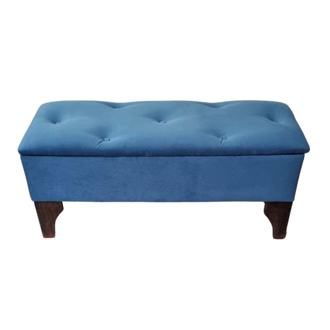 BANQUETA MUEBLES RIMAR BAUL BOTONE PETROLEO FELPA 105X40X45X20 - 4