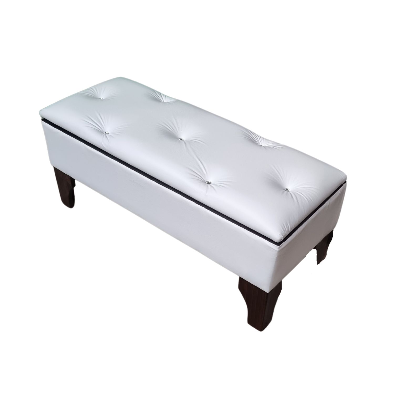 BANQUETA MUEBLES RIMAR BAUL DIAMANTE BLANCO ECO CUERO 105X40X45X20 - 3