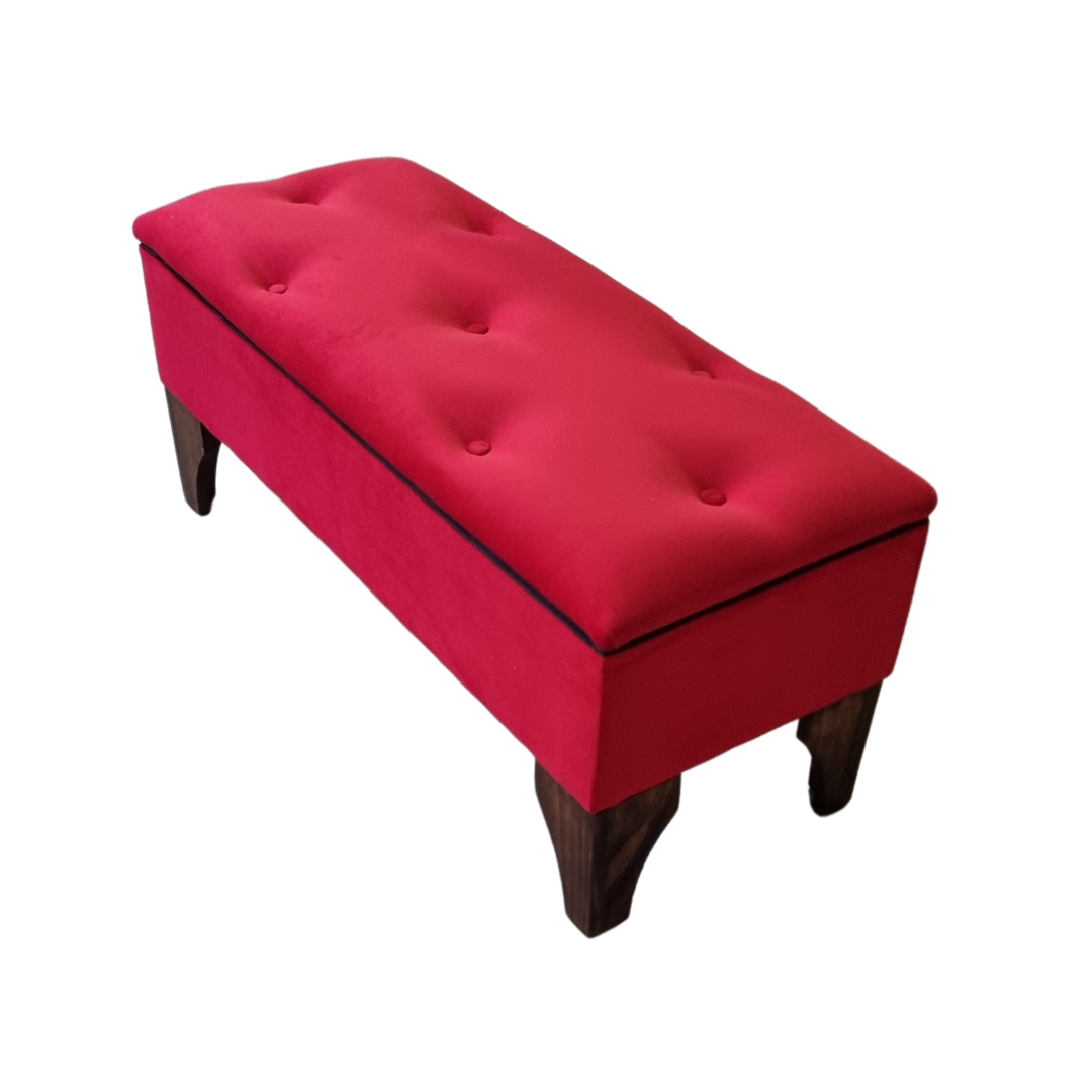 BANQUETA MUEBLES RIMAR BAUL BOTONE ROJO FELPA 105X40X45X20 - 3