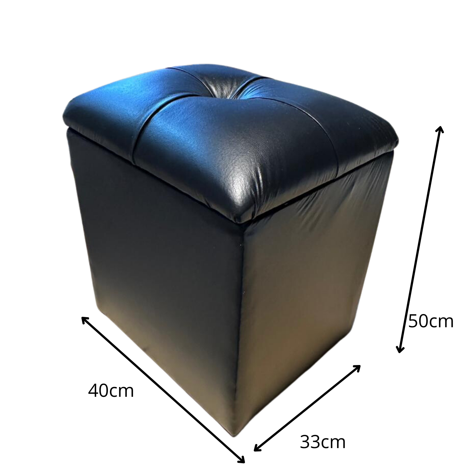 POUF MUEBLES RIMAR BAUL BOTON NEGRO ECO CUERO 33X40X50X30 - 3
