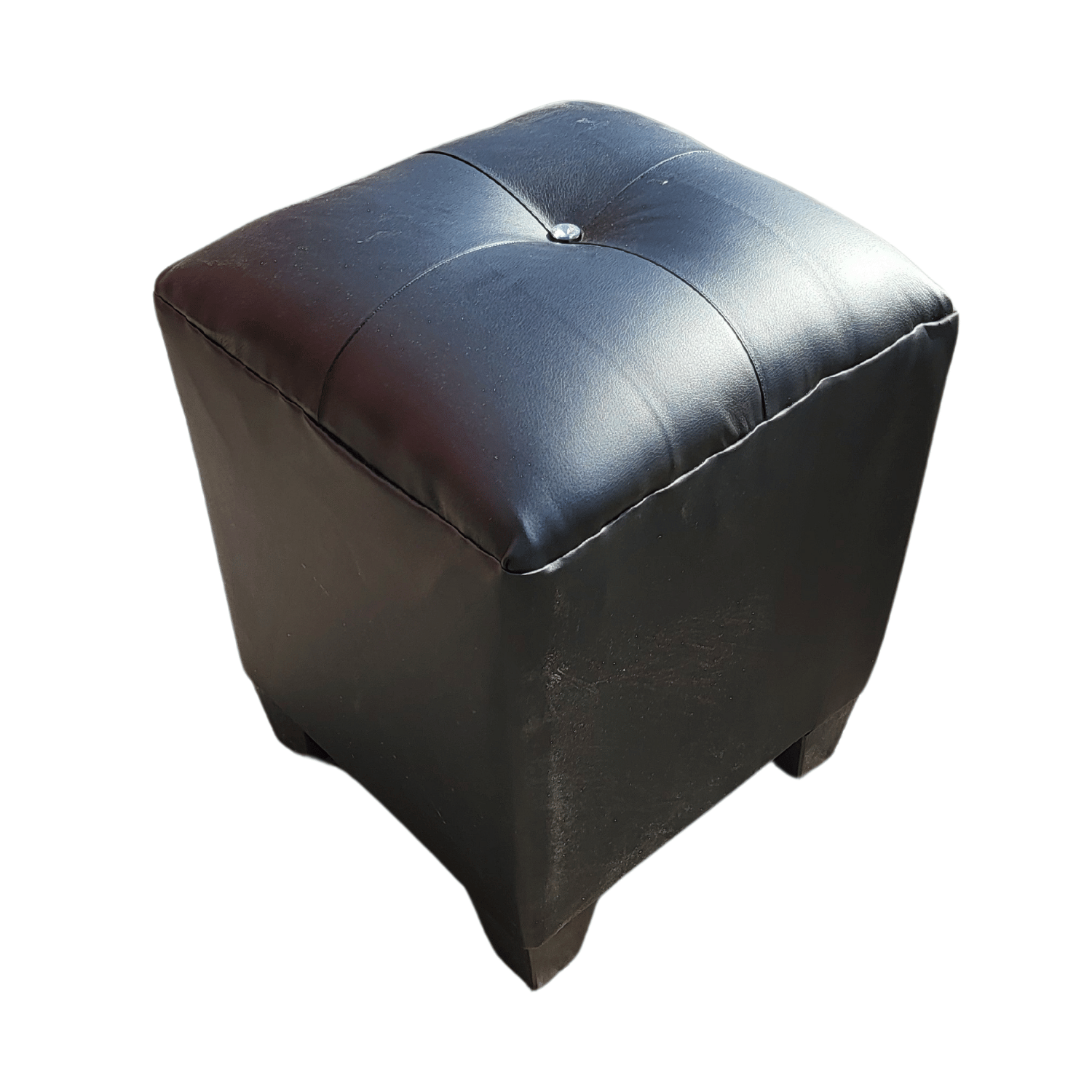 POUF MUEBLES RIMAR NEGRO ECO CUERO BOTON DIAMANTE 35X35X42 - 3