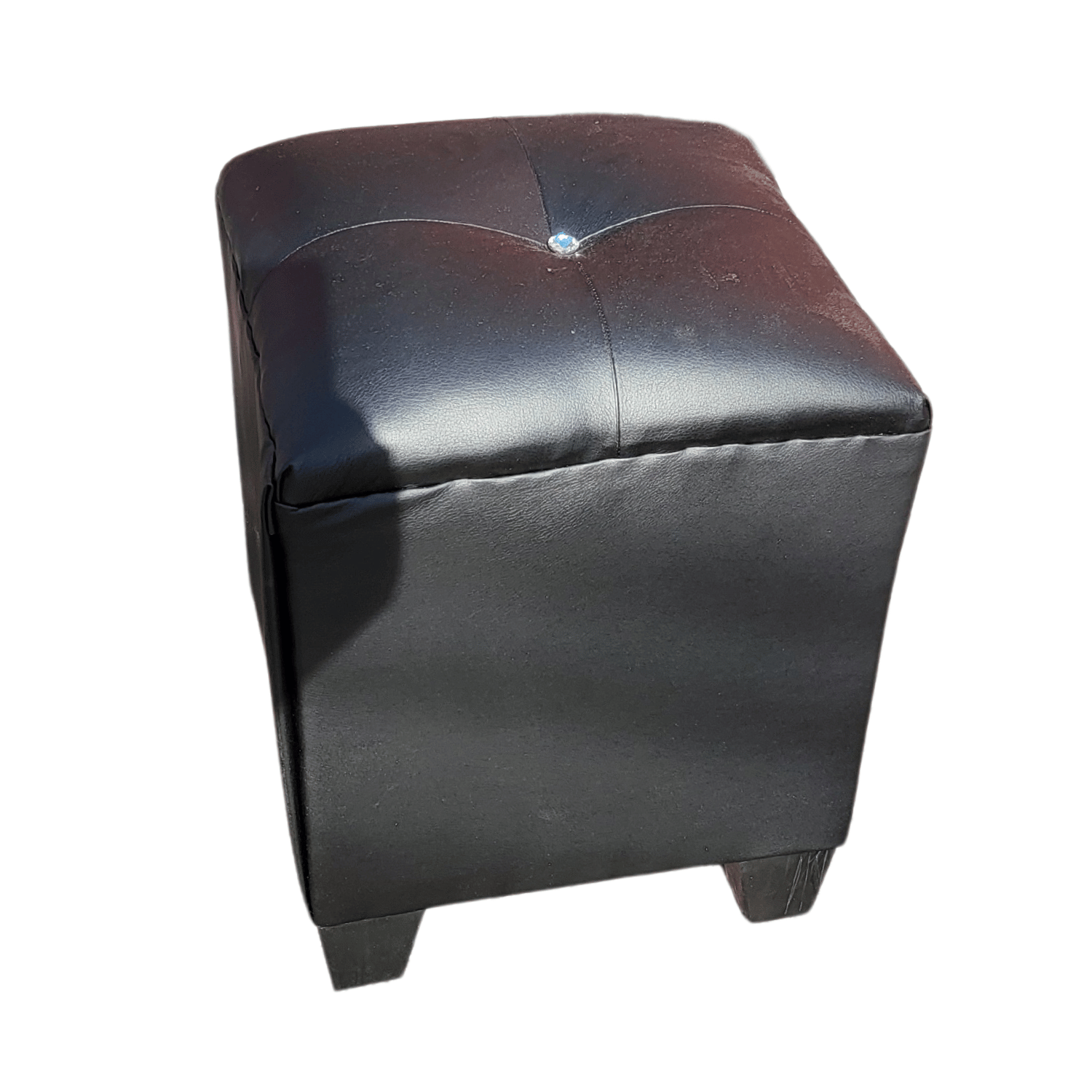 POUF MUEBLES RIMAR NEGRO ECO CUERO BOTON DIAMANTE 35X35X42 - 4