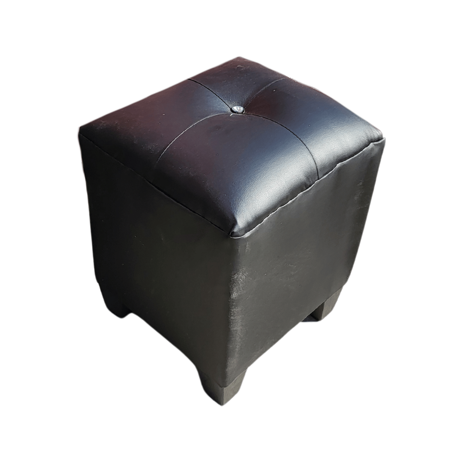 POUF MUEBLES RIMAR NEGRO ECO CUERO BOTON DIAMANTE 35X35X42 - 5