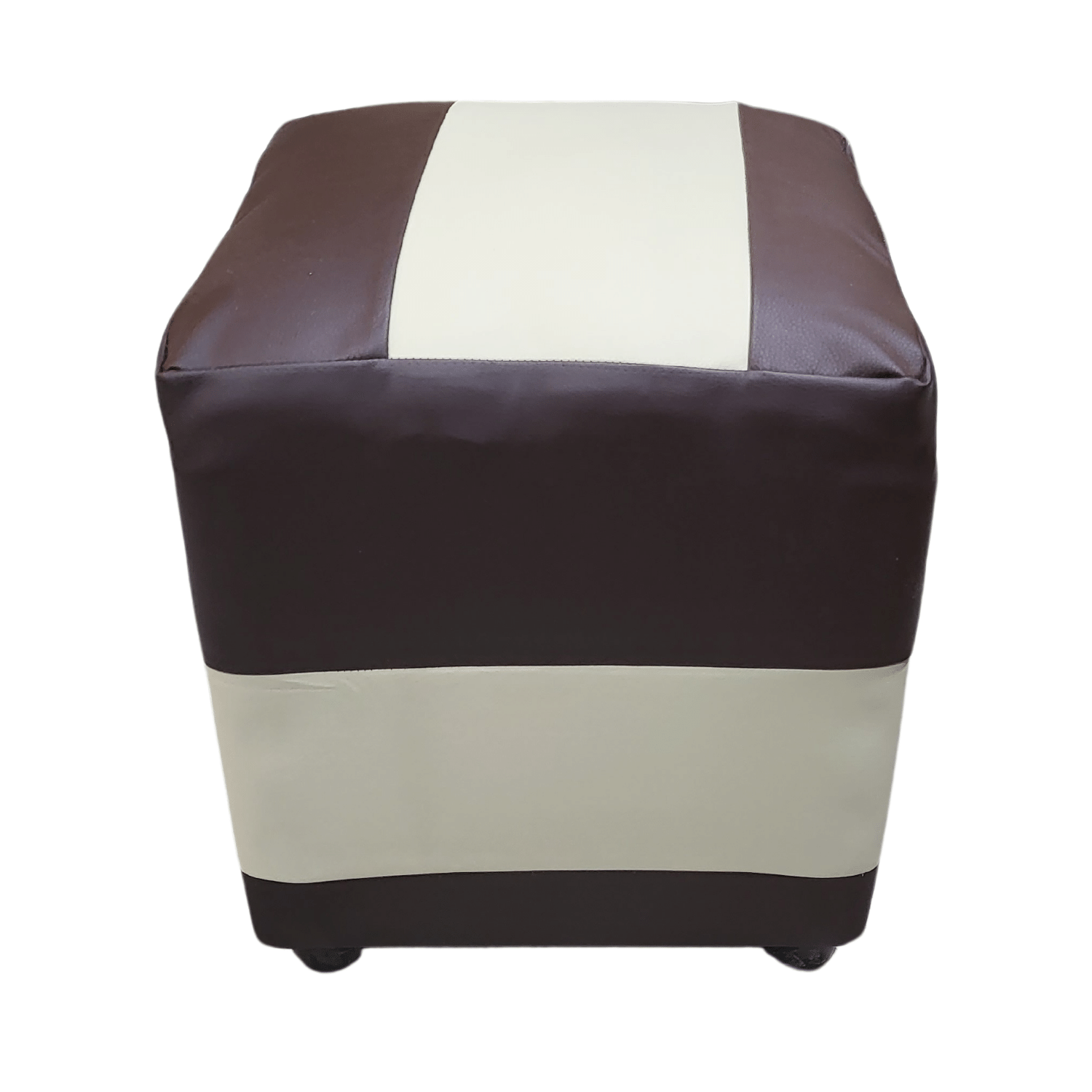 POUF MUEBLES RIMAR FELPA MULTICOLOR BICOLOR CAFÉ BEIGE ECO CUERO 35X35X42 - 2