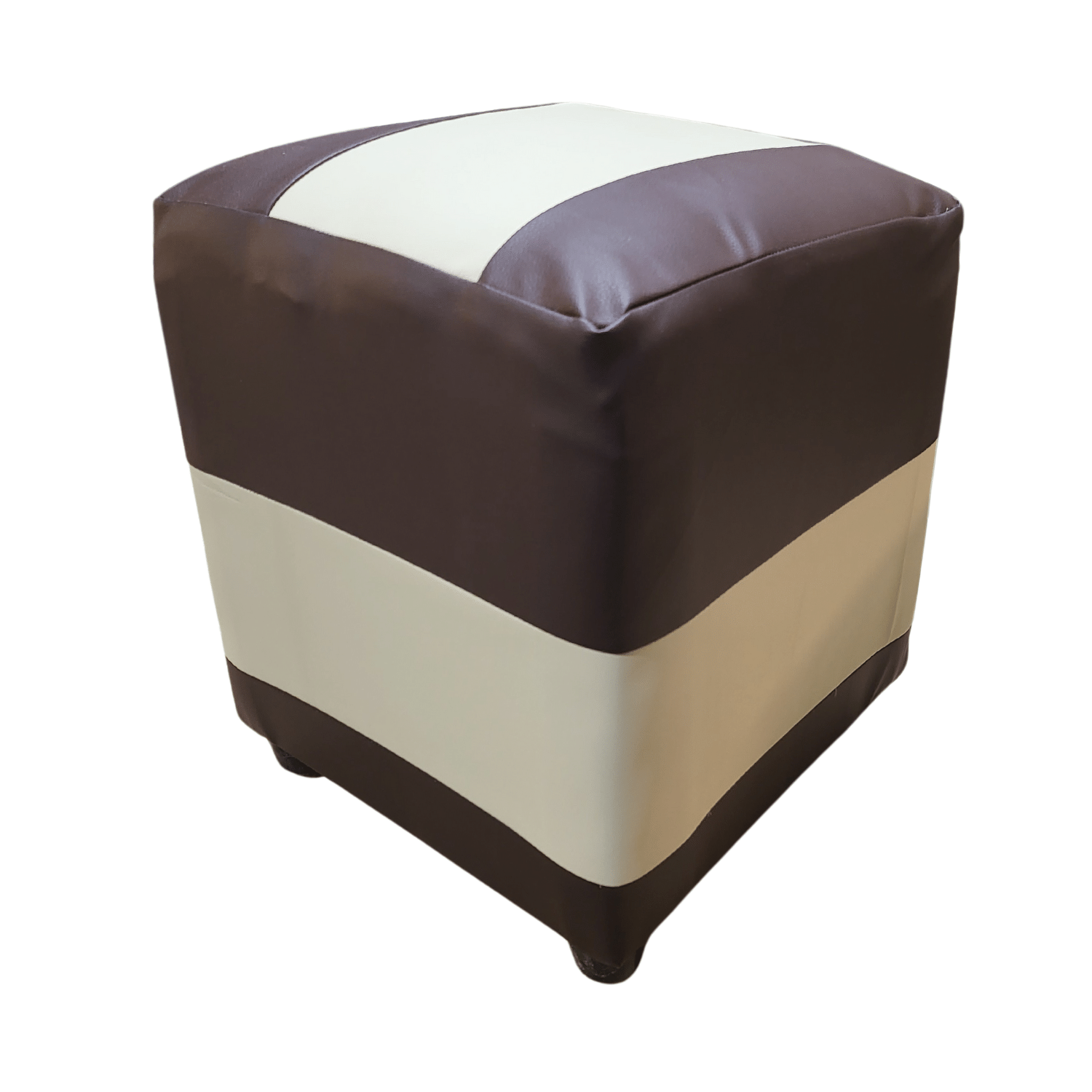 POUF MUEBLES RIMAR FELPA MULTICOLOR BICOLOR CAFÉ BEIGE ECO CUERO 35X35X42 - 3