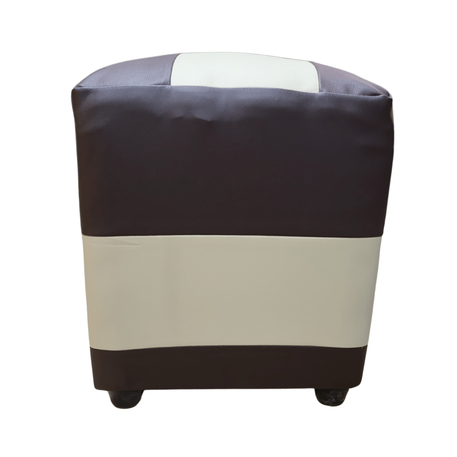 POUF MUEBLES RIMAR FELPA MULTICOLOR BICOLOR CAFÉ BEIGE ECO CUERO 35X35X42 - 4