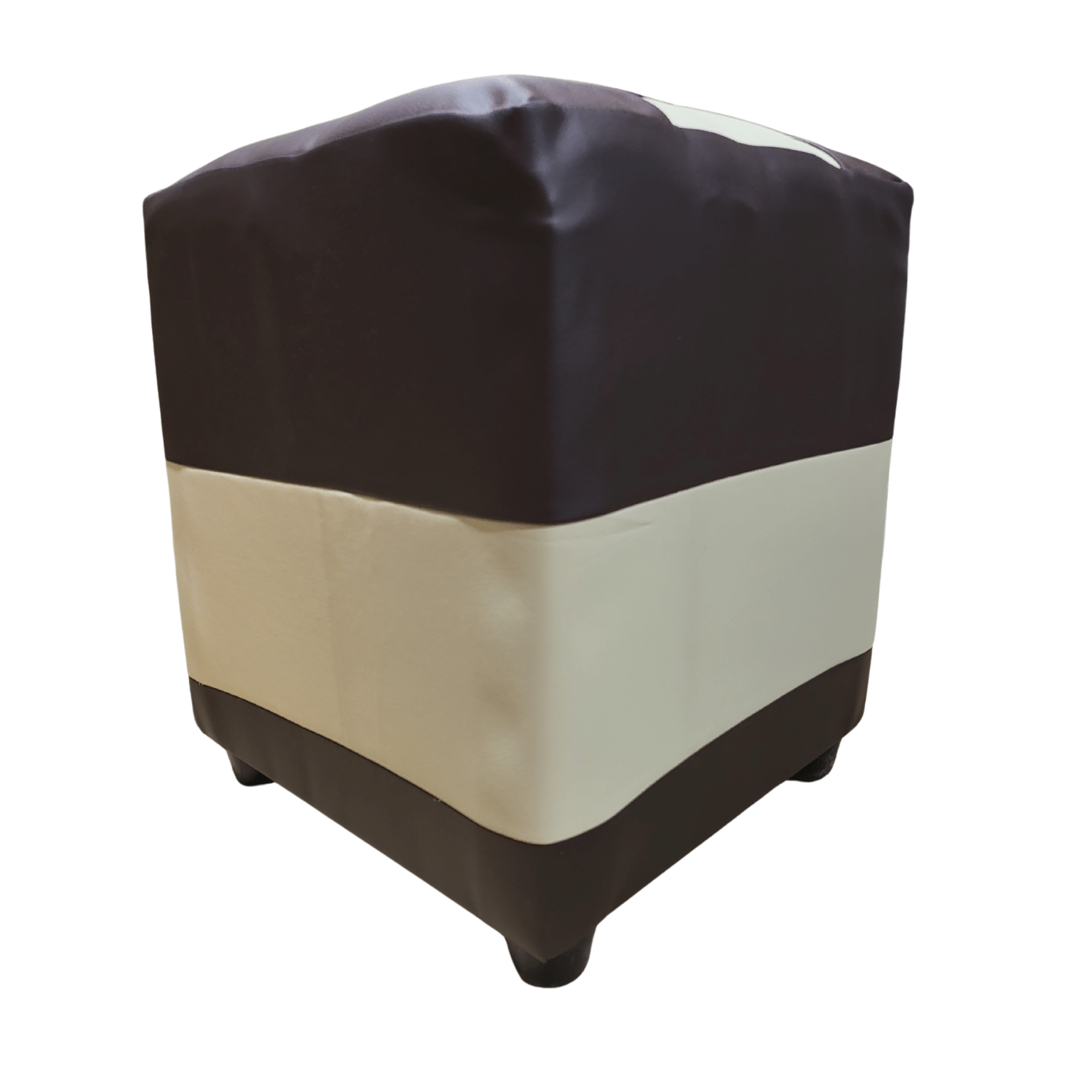 POUF MUEBLES RIMAR FELPA MULTICOLOR BICOLOR CAFÉ BEIGE ECO CUERO 35X35X42 - 5