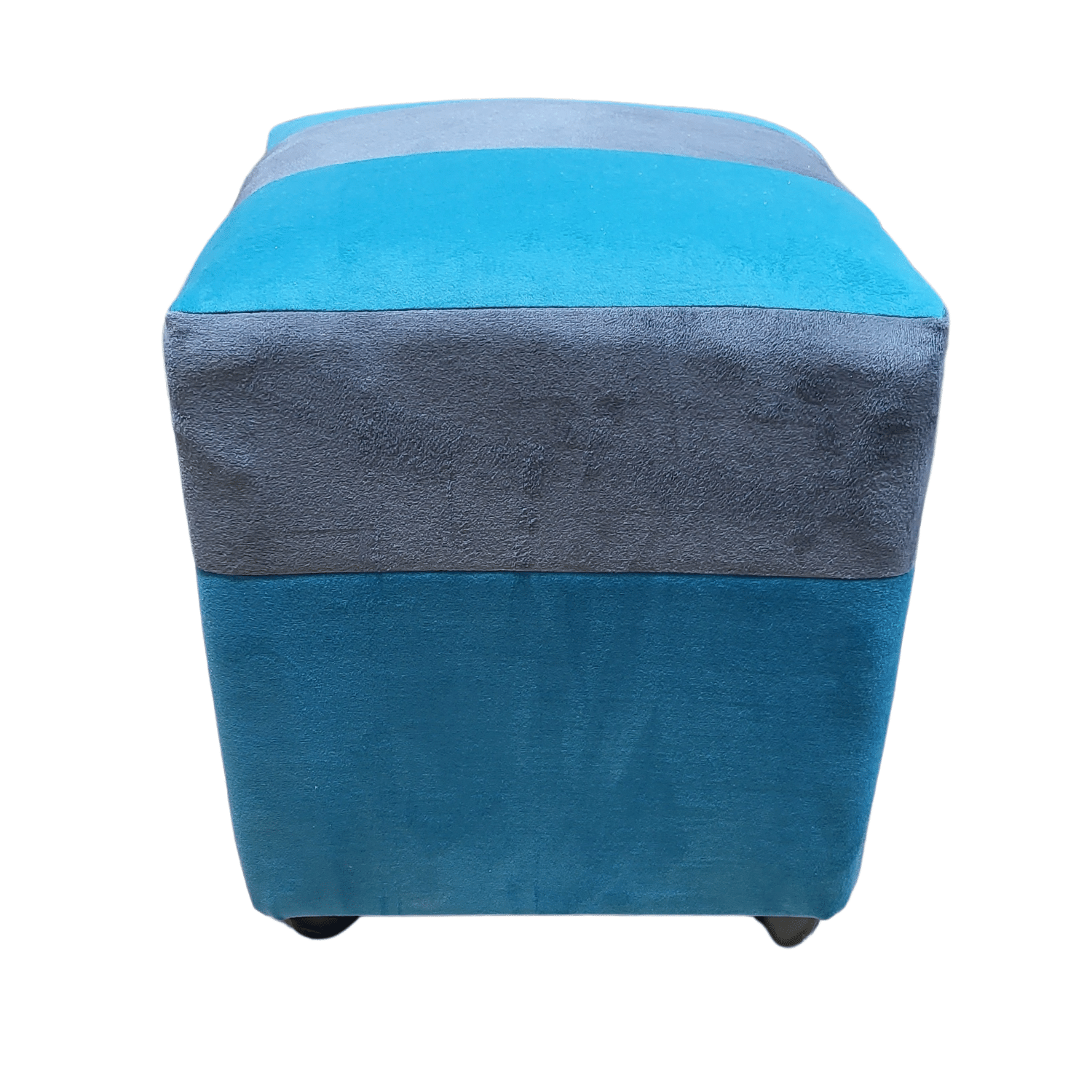 POUF MUEBLES RIMAR FELPA MULTICOLOR BICOLOR TURQUESA GRIS 35X35X42 - 2