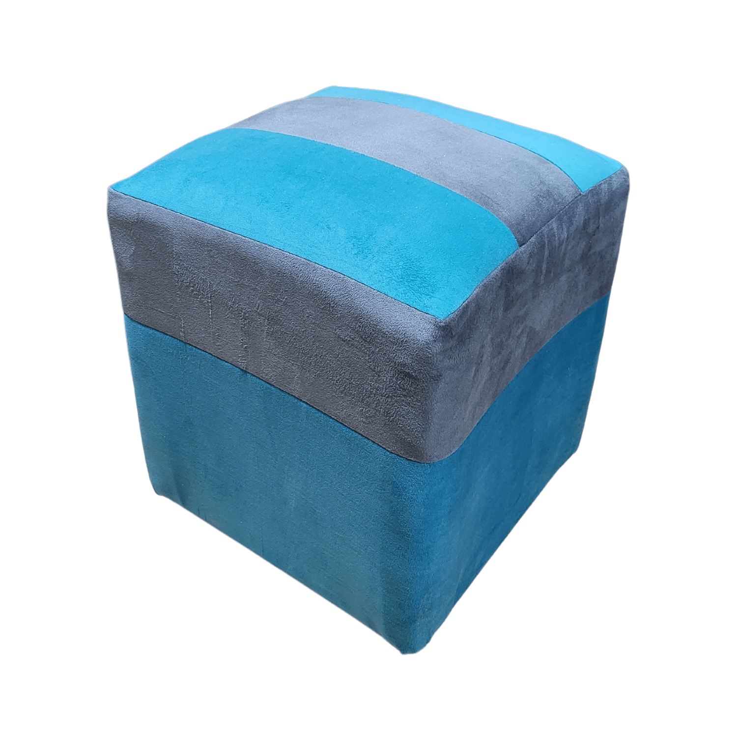 POUF MUEBLES RIMAR FELPA MULTICOLOR BICOLOR TURQUESA GRIS 35X35X42 - 3