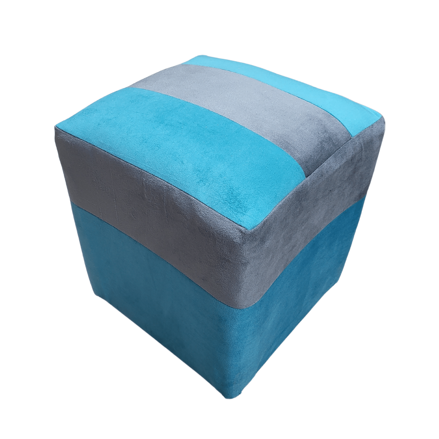 POUF MUEBLES RIMAR FELPA MULTICOLOR BICOLOR TURQUESA GRIS 35X35X42 - 4
