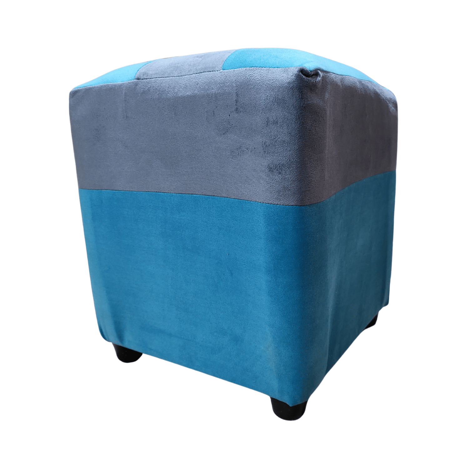 POUF MUEBLES RIMAR FELPA MULTICOLOR BICOLOR TURQUESA GRIS 35X35X42 - 5
