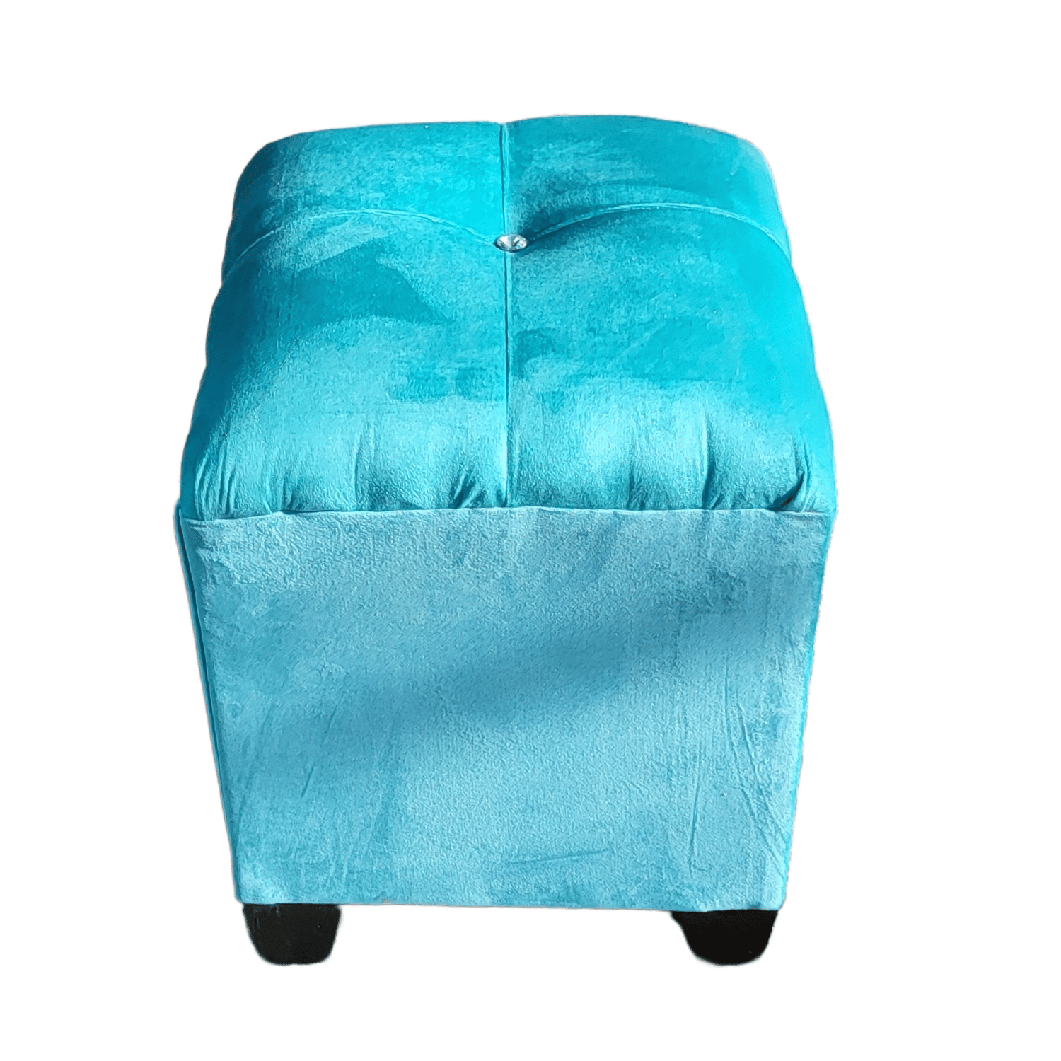 POUF MUEBLES RIMAR FELPA TURQUESA BOTON DIAMANTE 35X35X42 - 2