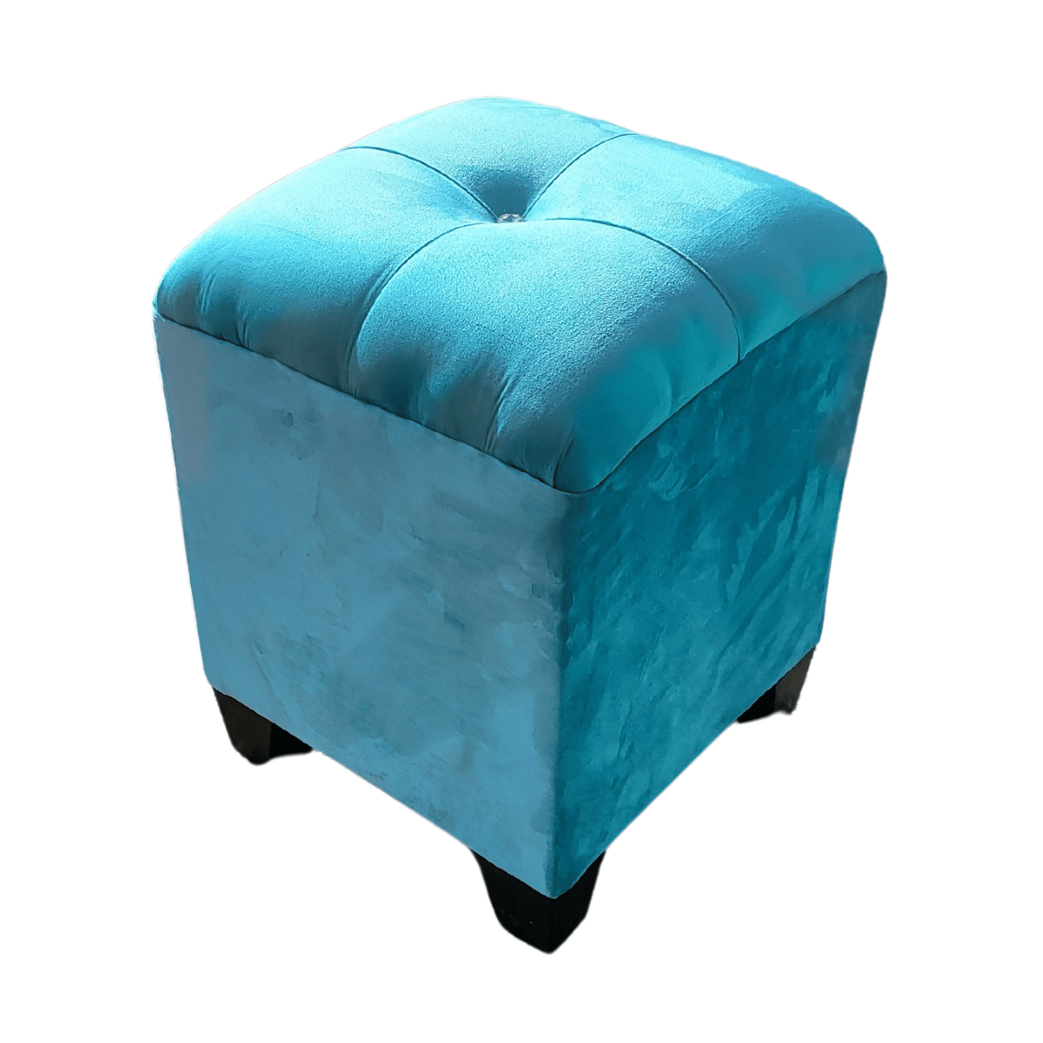 POUF MUEBLES RIMAR FELPA TURQUESA BOTON DIAMANTE 35X35X42 - 3