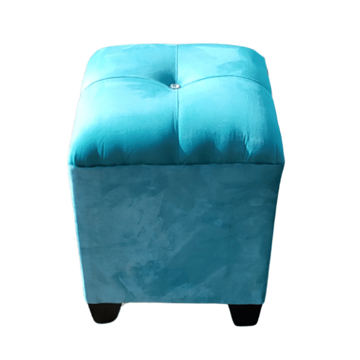 POUF MUEBLES RIMAR FELPA TURQUESA BOTON DIAMANTE 35X35X42 - 4