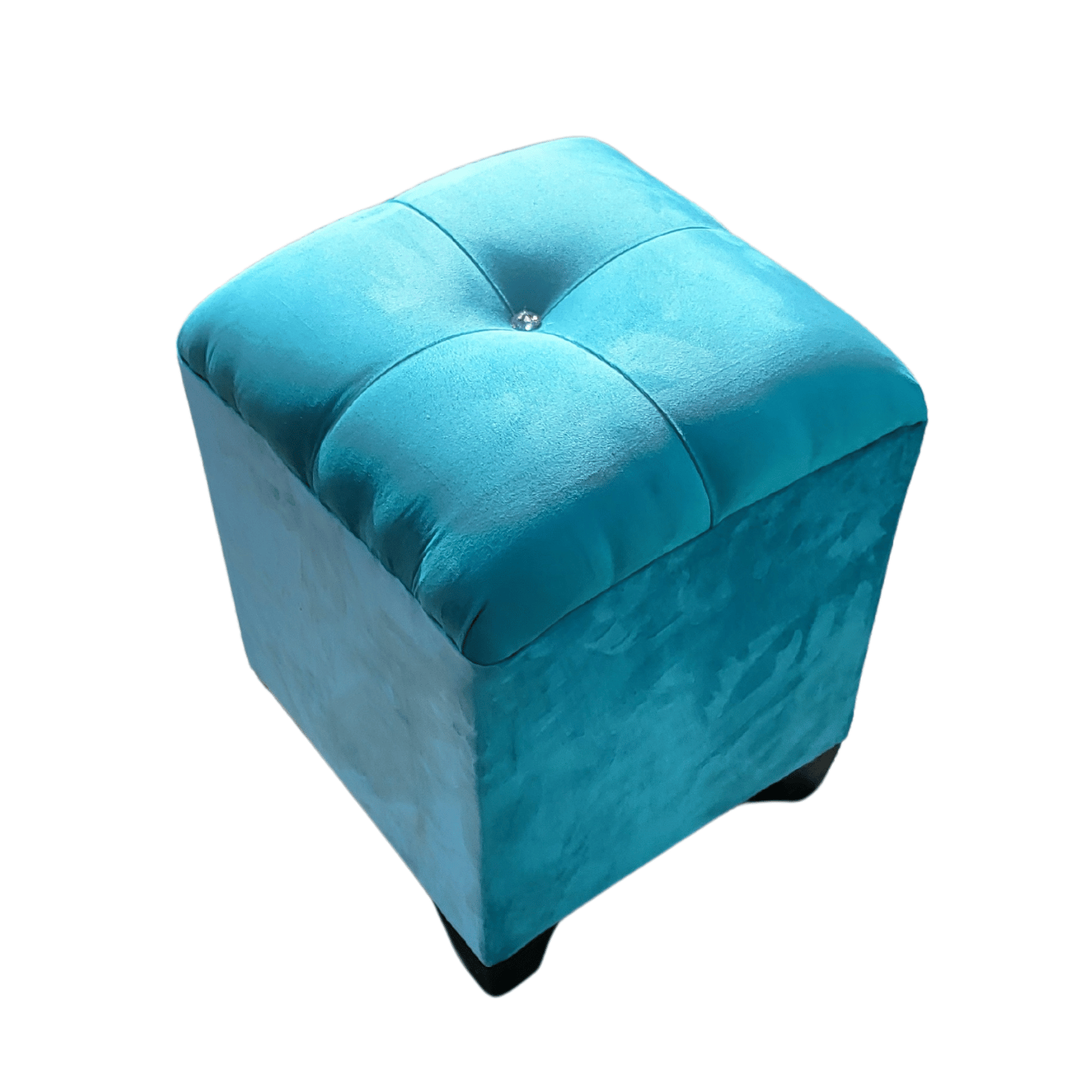 POUF MUEBLES RIMAR FELPA TURQUESA BOTON DIAMANTE 35X35X42 - 5