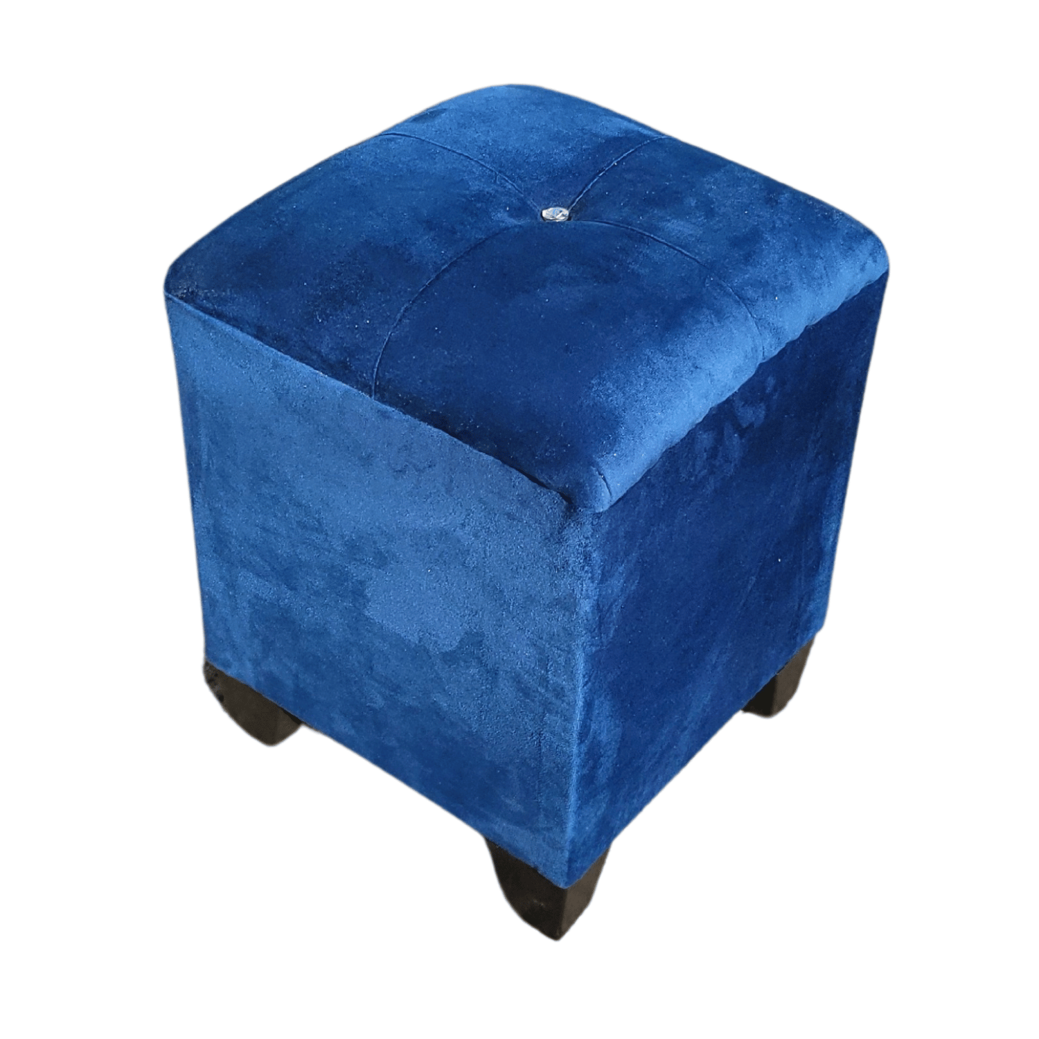 POUF MUEBLES RIMAR FELPA AZUL MARINO BOTON DIAMANTE 35X35X42 - 3