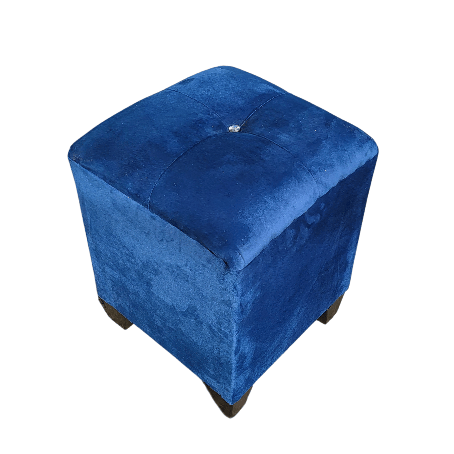 POUF MUEBLES RIMAR FELPA AZUL MARINO BOTON DIAMANTE 35X35X42 - 5