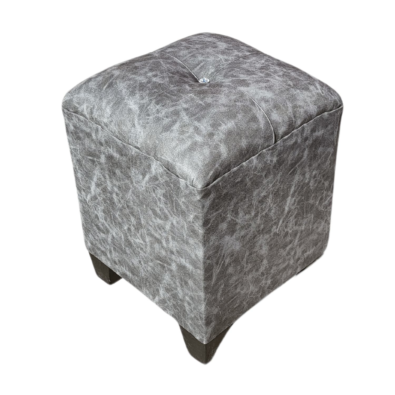 POUF MUEBLES RIMAR GRIS ECO CUERO BOTON DIAMANTE 35X35X42 - 3