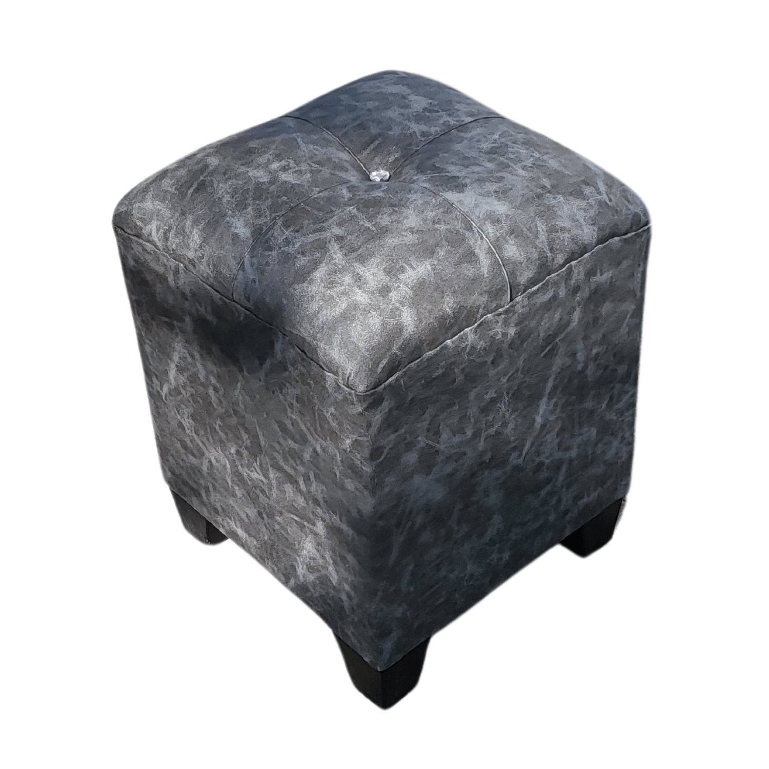 POUF MUEBLES RIMAR GRIS ECO CUERO BOTON DIAMANTE 35X35X42 - 4