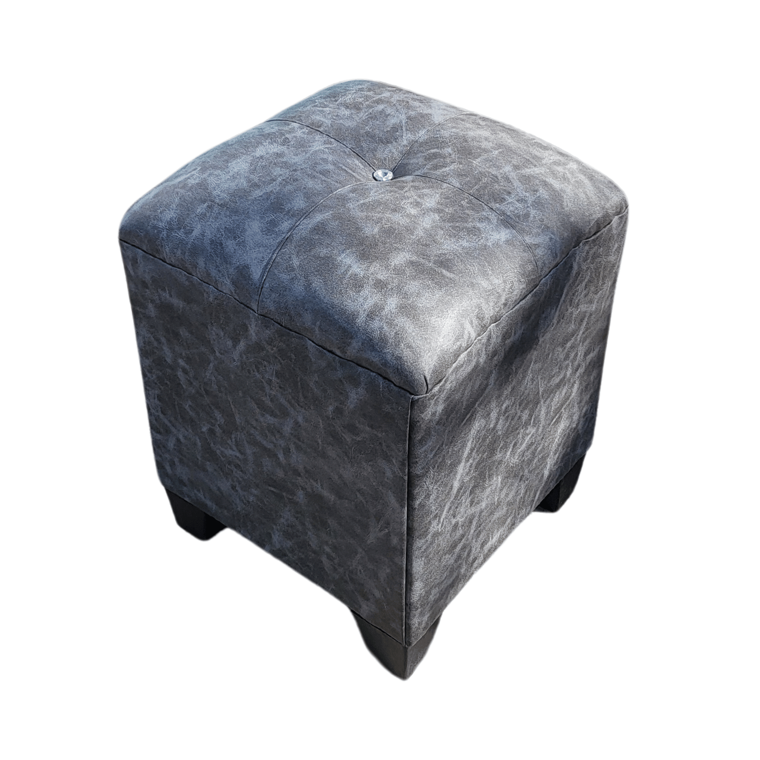 POUF MUEBLES RIMAR GRIS ECO CUERO BOTON DIAMANTE 35X35X42 - 5