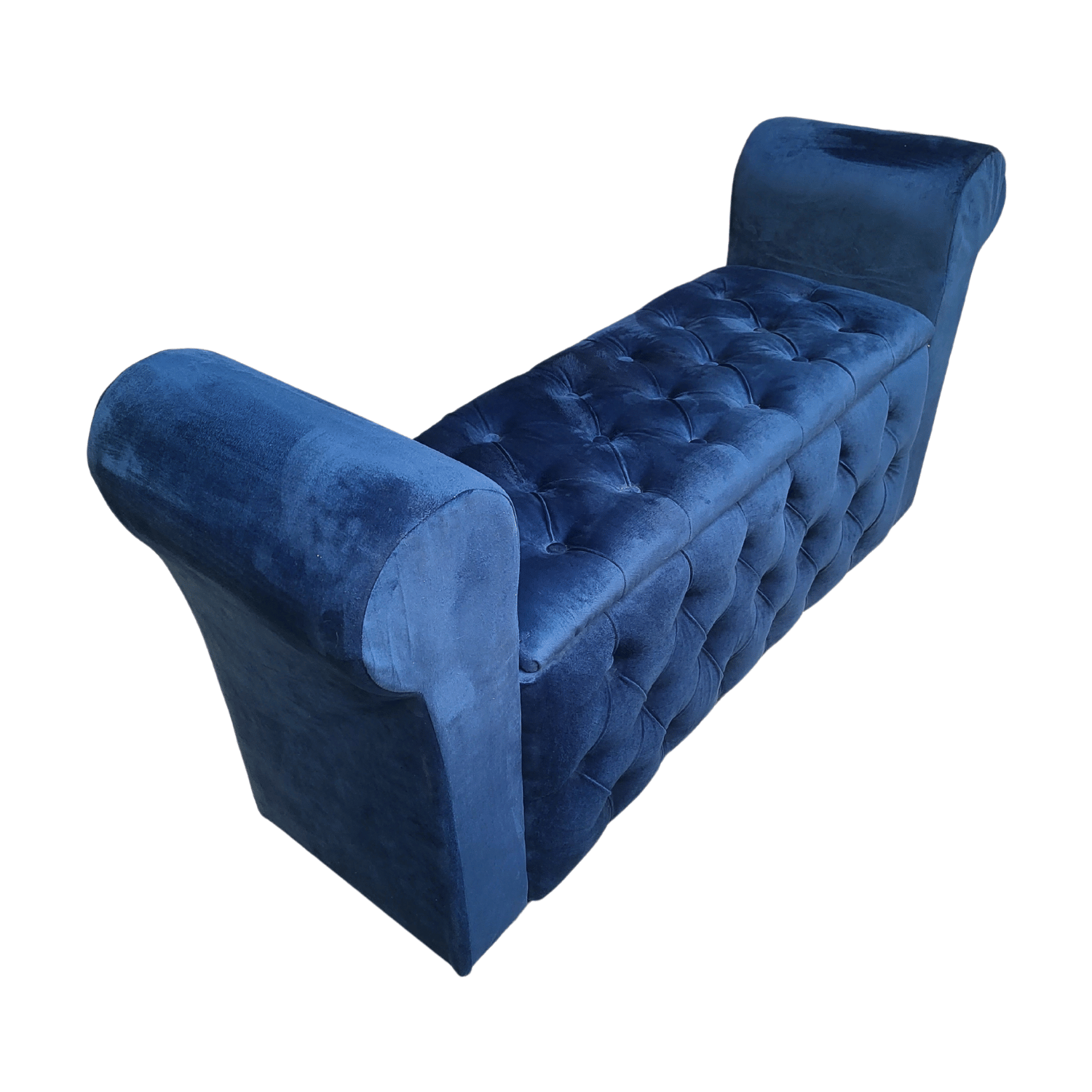 BANQUETA MUEBLES RIMAR AZUL MARINO BAUL CAPITONE CON BRAZO FELPA 134X40X50X40 - 2