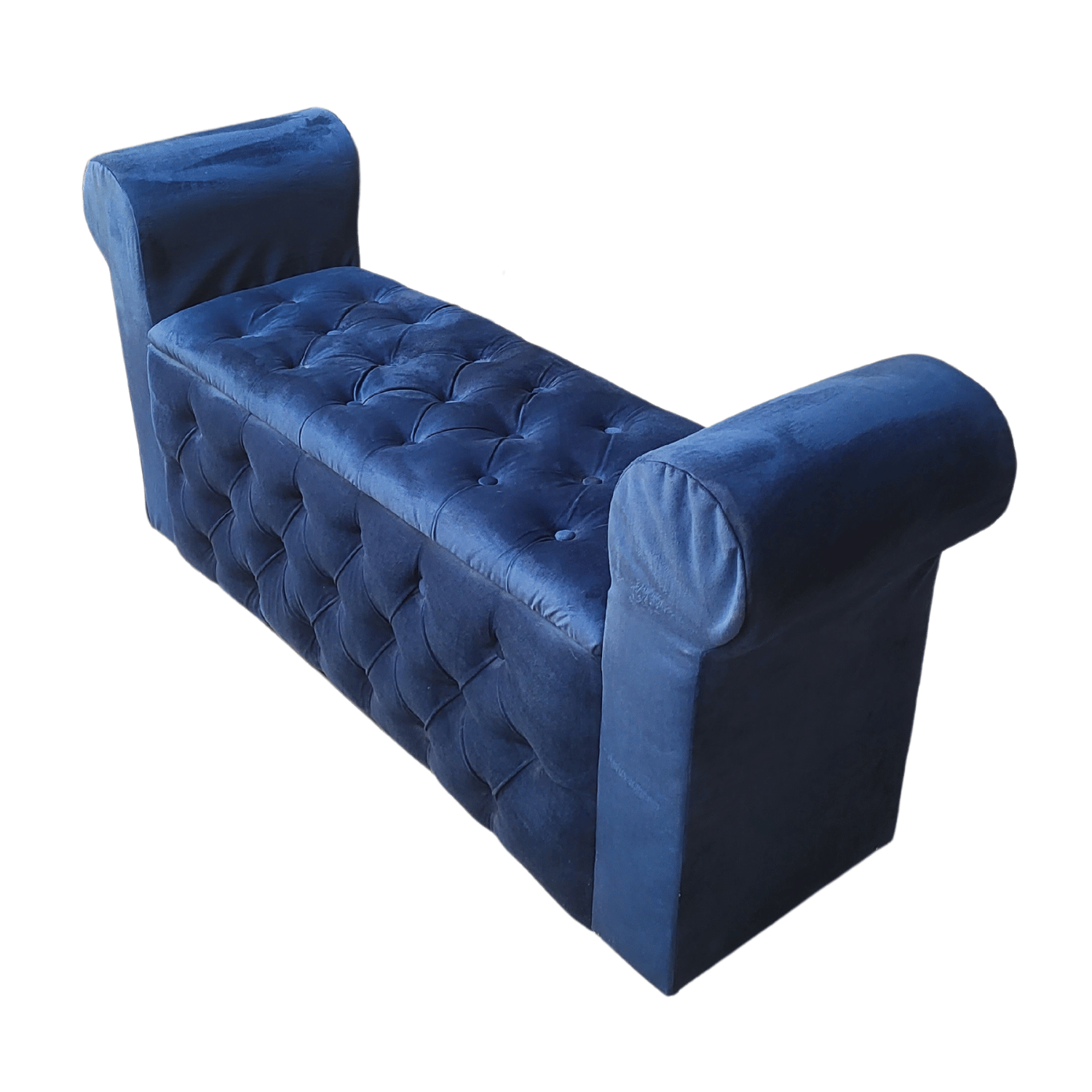 BANQUETA MUEBLES RIMAR AZUL MARINO BAUL CAPITONE CON BRAZO FELPA 134X40X50X40 - 3