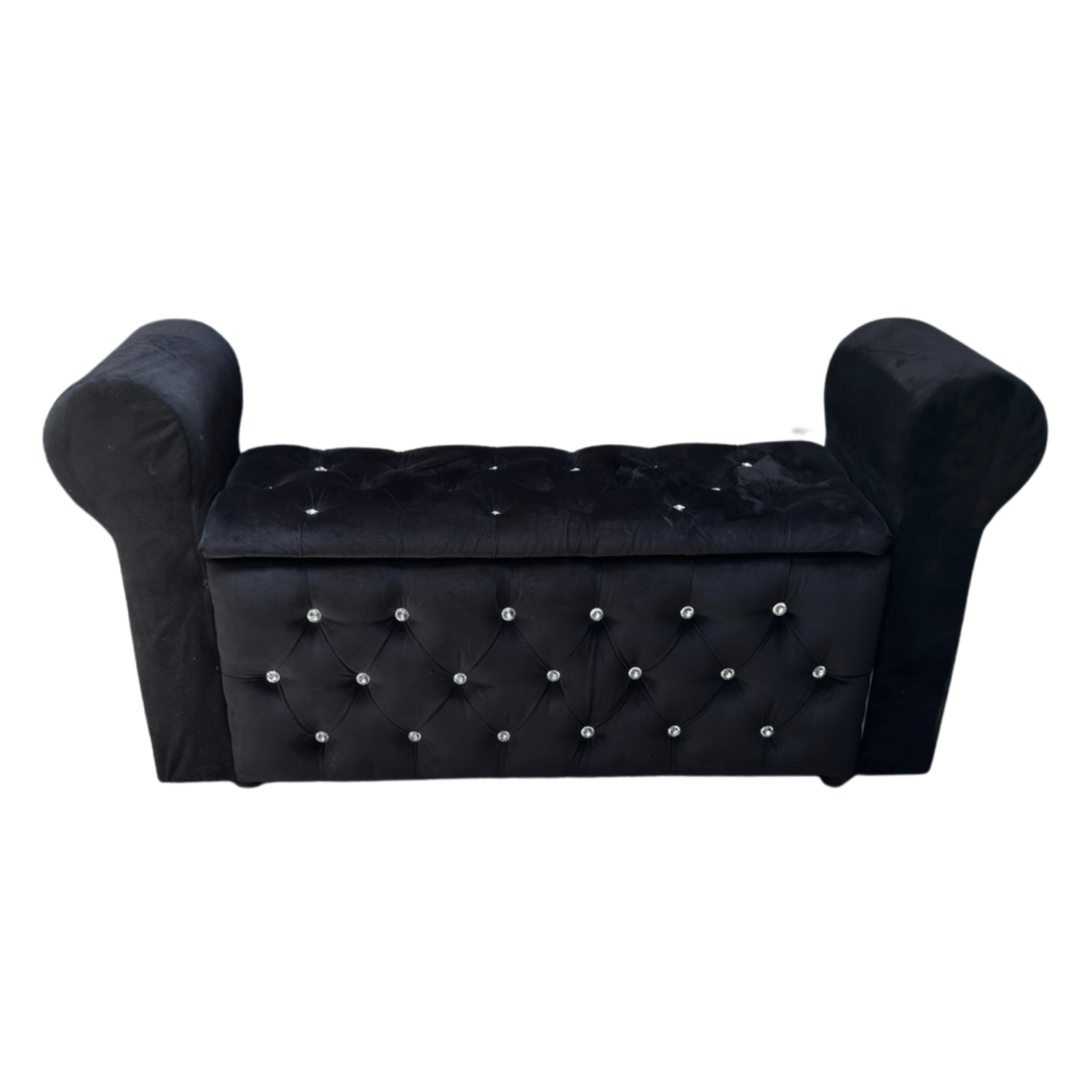 BANQUETA MUEBLES RIMAR NEGRO BAUL CAPITONE CON BRAZO FELPA DIAMANTE 134X40X50X40 - 1